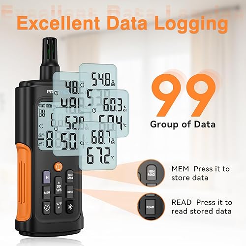 Miniatura 7 de YT606 Medidor de Temperatura y Humedad Higrómetro Digital de Alta Precisión con Humedad Ambiental, Humedad Relativa, Punto de Rocío, Termómetro de