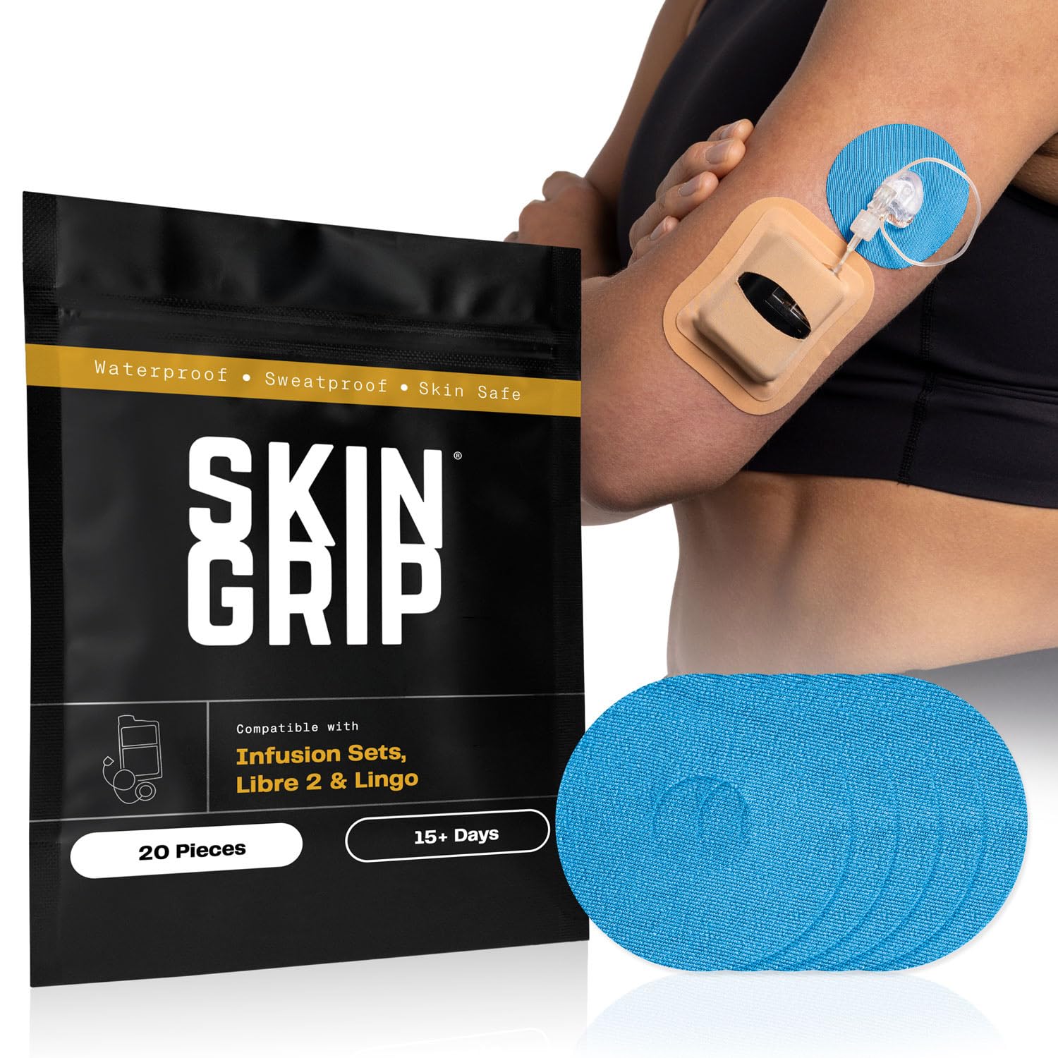 Skin Grip Universal Adhesive Patches for CGM and Insulin Pumps with Cutout