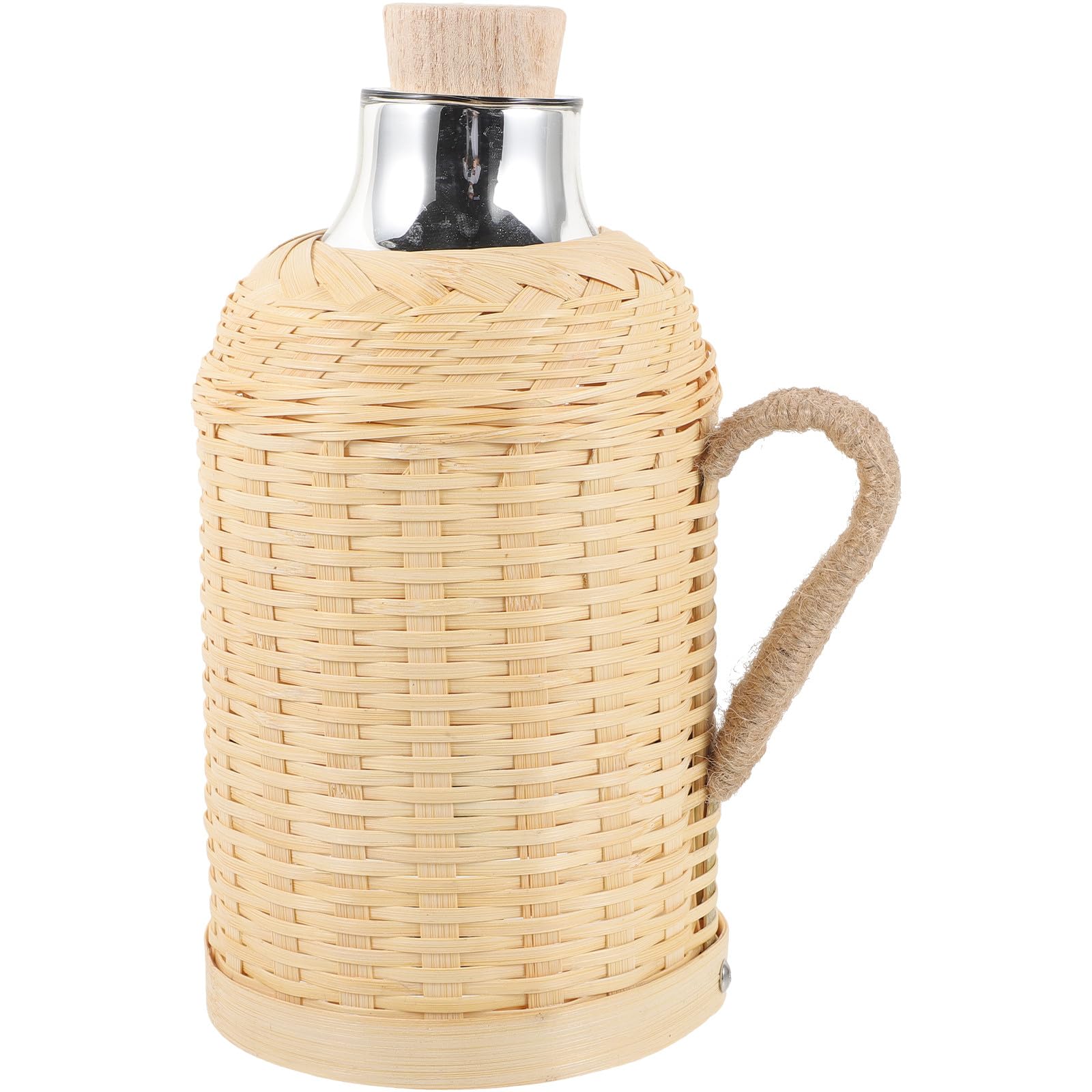 Milisten Retro Thermoskanne aus Glas und Bambus 1,3l mit Griff Isolierte Wasserflasche für Zuhause und Büro Einfach zu Tragen und Stilvolles Vintage Design