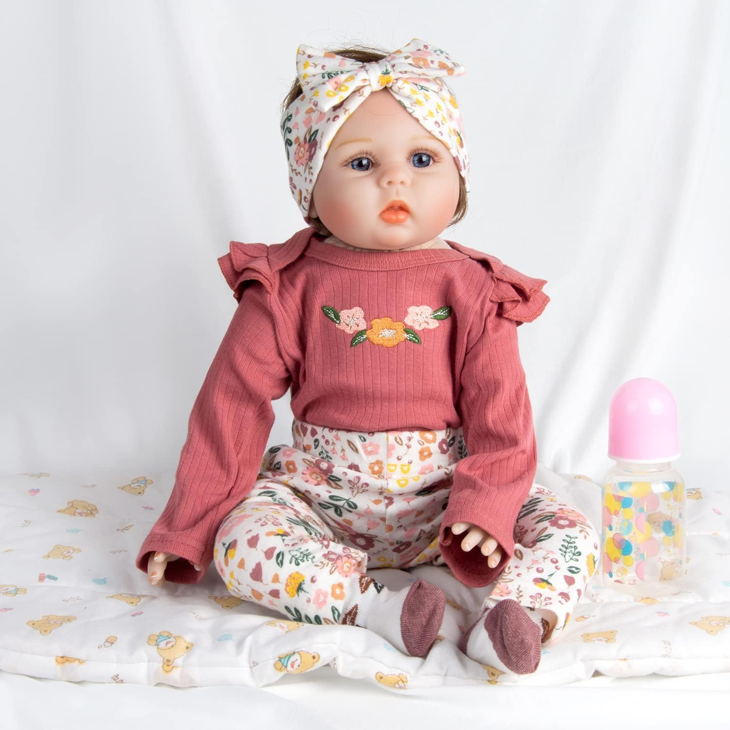 20 inch Reborn Baby Doll Clothes for 17-22 inch Reborn Dolls Baby Girl Clothes Red Flower 4 Pieces Doll Accessories Set