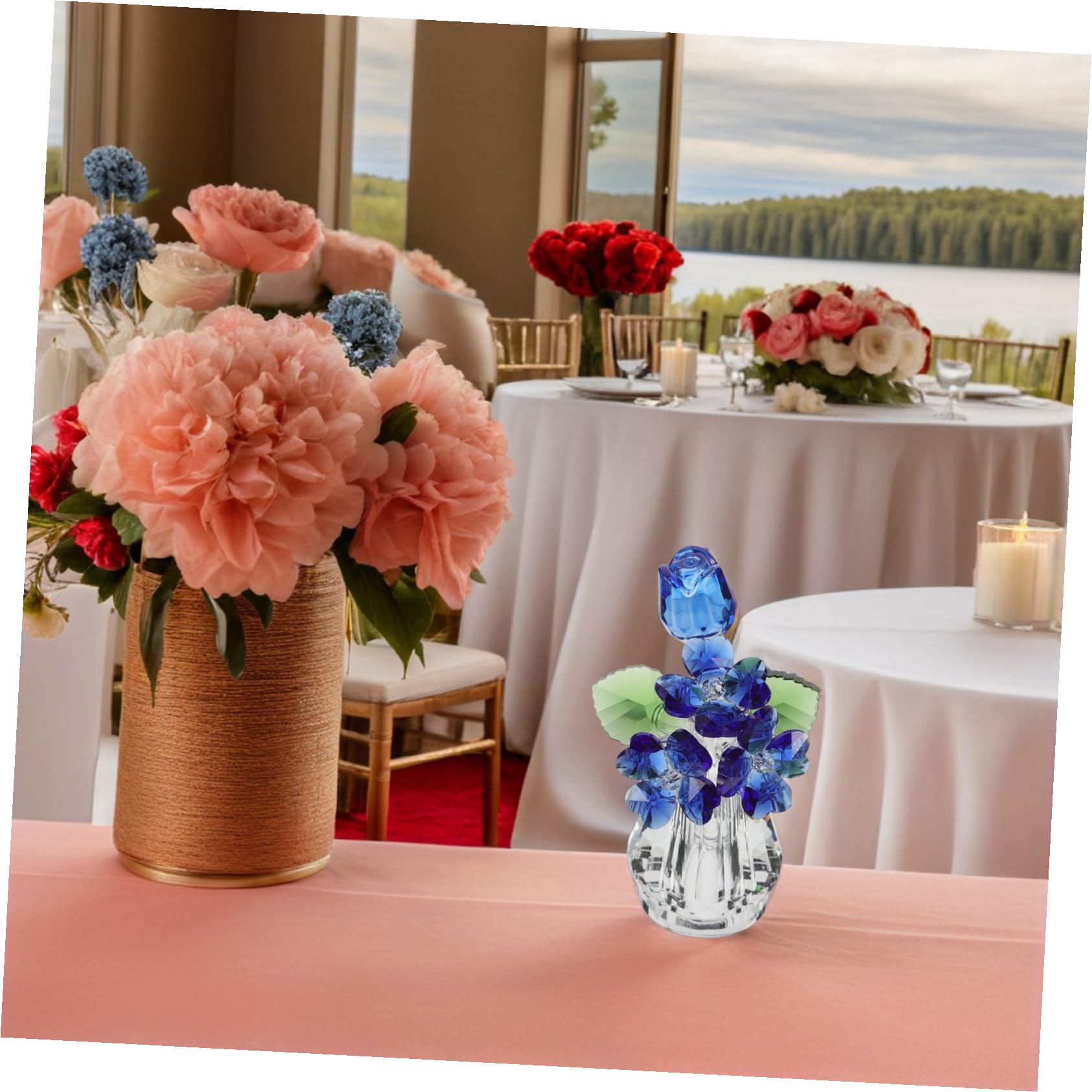 Figura de Cristal Rosa Elegante con Acabado Seguro y Reflectante para Decoración de Bodas y Centros de Mesa, Obsequio Adecuado para Aniversario y San Valentín
