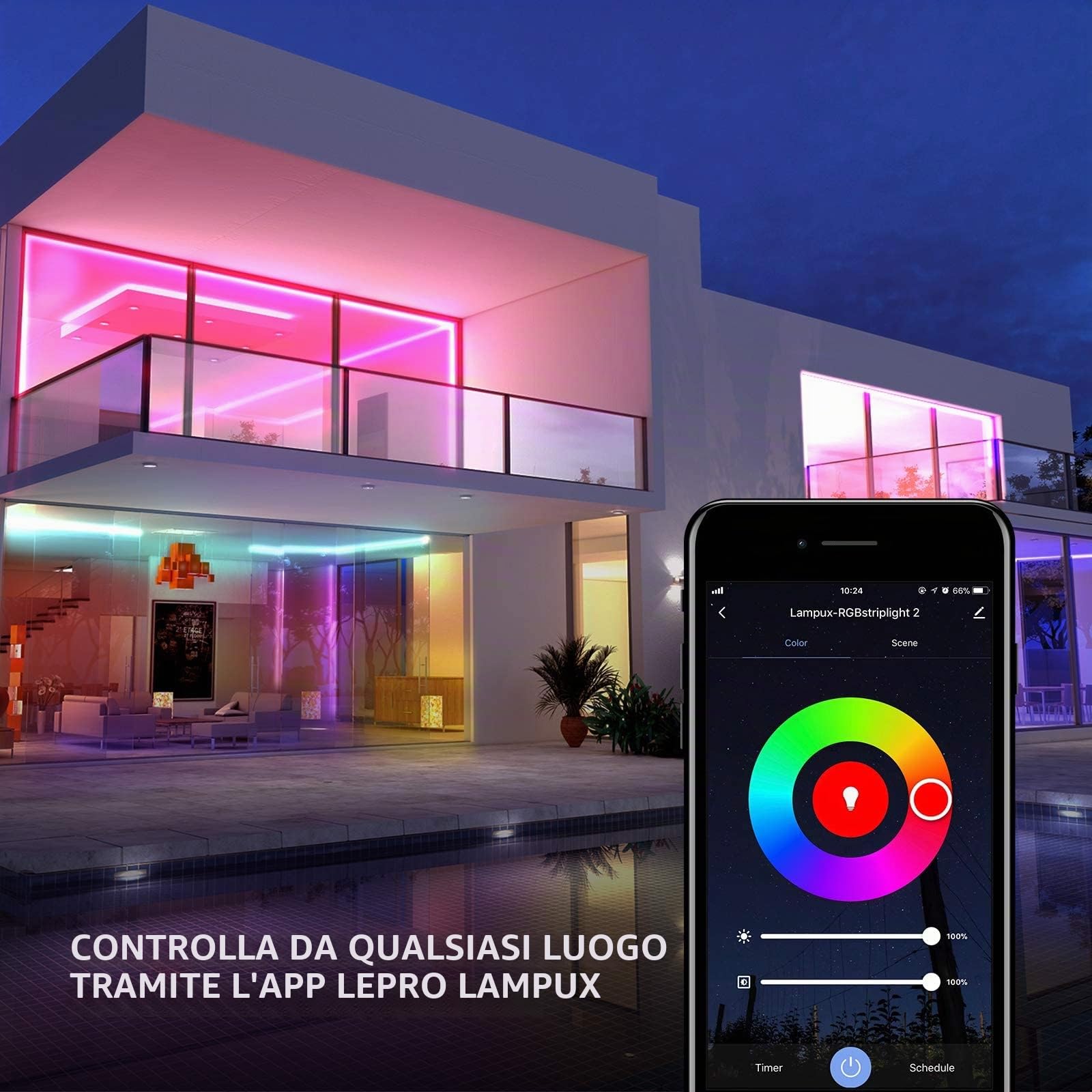 Lepro 5M 24W Striscia LED Alexa con Musica, Strisce LED WiFi Smart Controllo da Voce e APP Intelligente, 16 Millioni Colori RGB, Compatibile con Alexa/Google Home, Telecomando e Controller, 2.4GHz