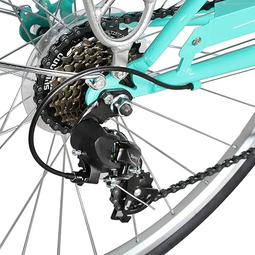 Vista 153 de MICARGI Bicicleta híbrida para adultos de 24/26 pulgadas, bicicleta híbrida de 1/7 velocidades para mujeres, hombres, personas mayores, bicicleta