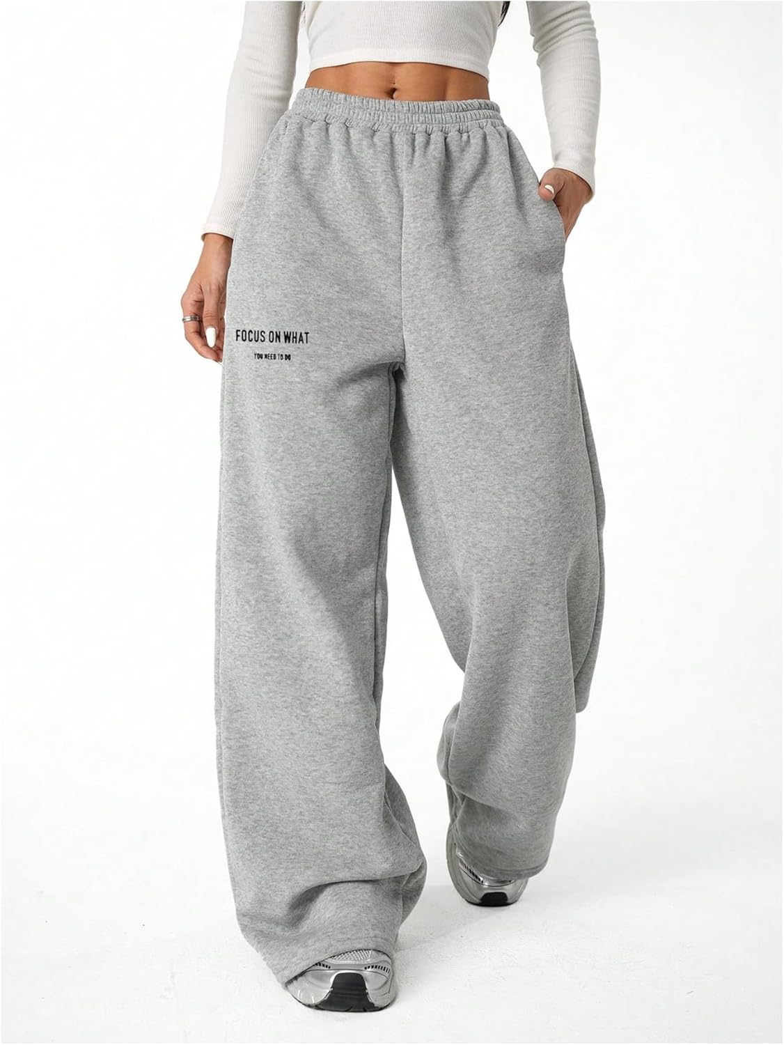 Girl's Baggy Sweatpants Letter Print High Waisted Wide Leg Pants Joggers Sweat Track Pants Trendy - Image 2