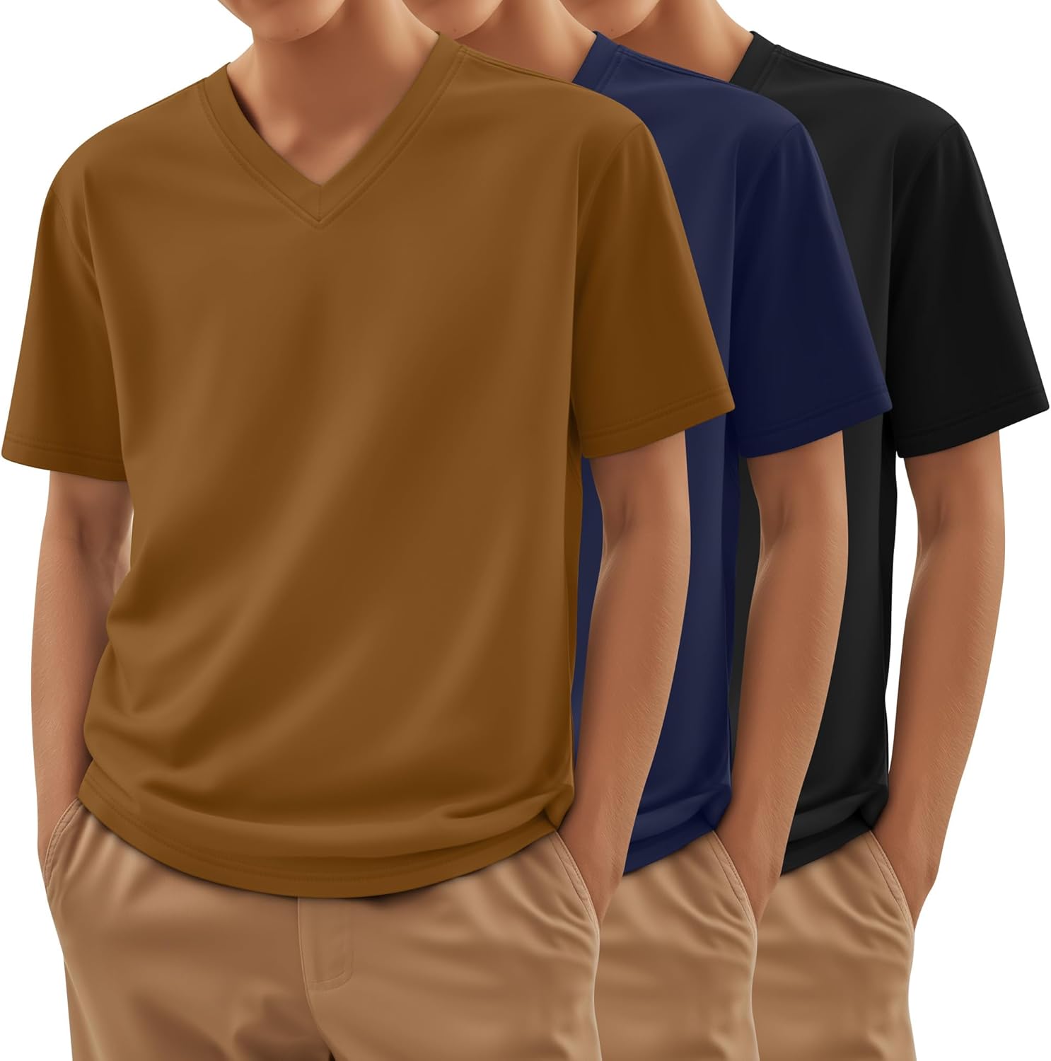 3 Pack Boys V Neck T Shirts Short Sleeve Summer Tees Kids Teen Loose Fit Soft Basic Toddler Youth Tops 3-16Y