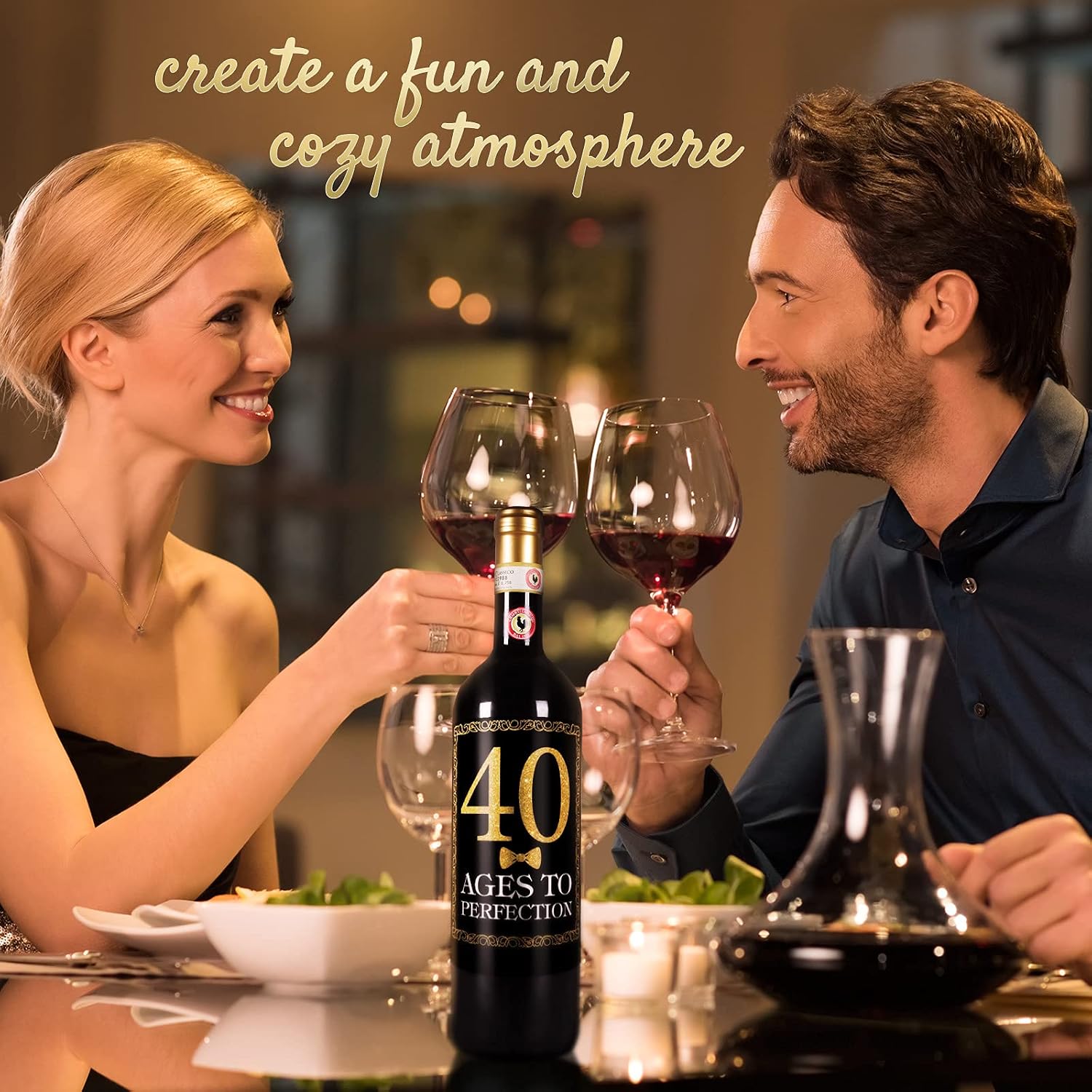40 Pieces Happy 40th Birthday Wine Bottle Labels Stickers, Gold and Black 1982 Bday Cheer to 40 Years Party Decoration for Adult Women Men Husband 40th Birthday Party Supplies