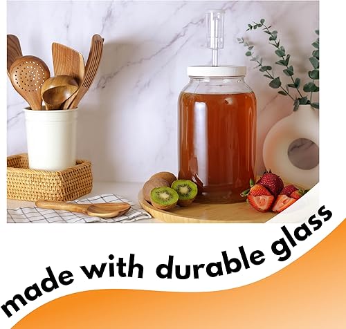 Miniatura 4 de FastRack Tarro de boca ancha de un galón con tapa perforada y doble burbuja Airlock-Set de 2, multicolor y estabilizador de sorbato de potasio de