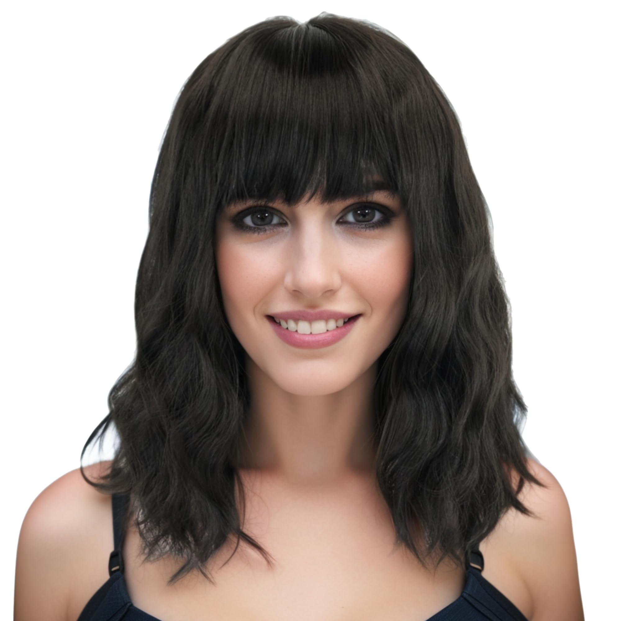 IMISSU Short Kinky Curly Wig Afro Hair Cosplay Wigs with Bangs Costume Headwear for Women (Black)