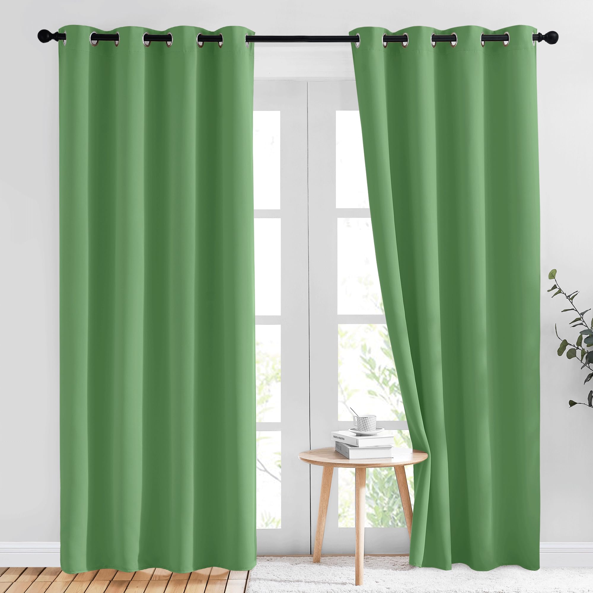 NICETOWN Forest Green Blackout Curtains 84 inches Long 2 Panels Set - Grommet Thermal Curtains Room Darkening Window Treatments Sound Proof for Bedroom/Living Room, W52 x L84