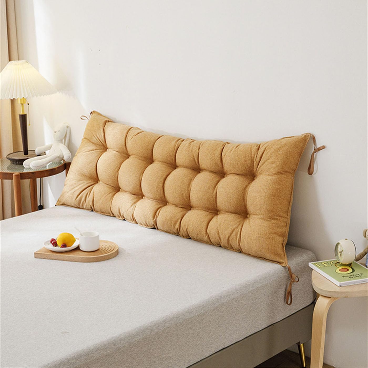 Large Headboard Pillow Bed Backrest Long Support Pillow for Reading Bedside Backrest Headboard Cushion with Fixing Ties Tatami Back Bolster Support Reading Pillow,F,90x50cm