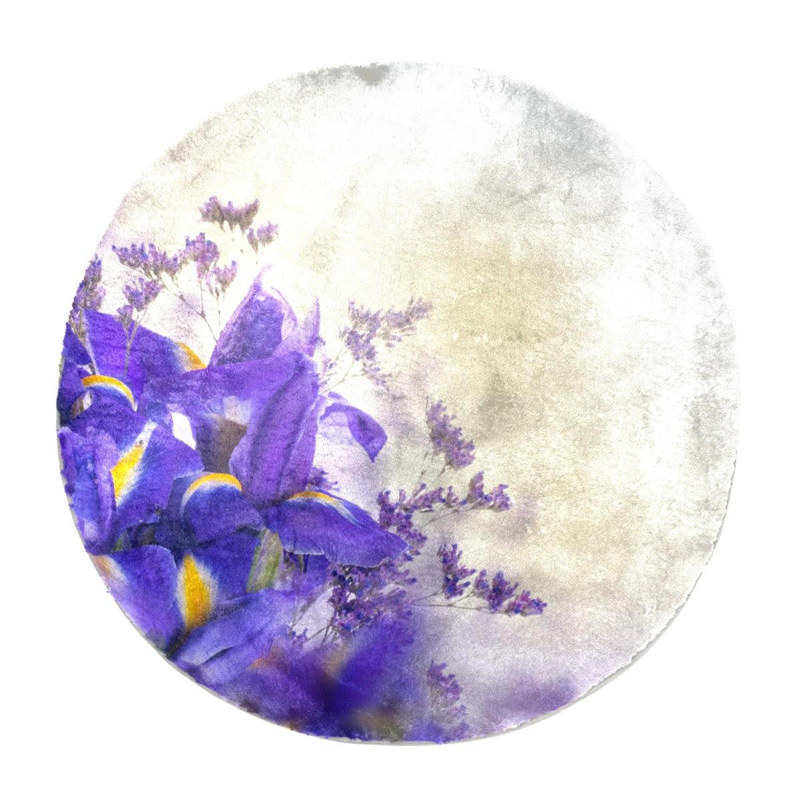 Tapis de prestige à poils longs motif iris et hortensia 70 cm