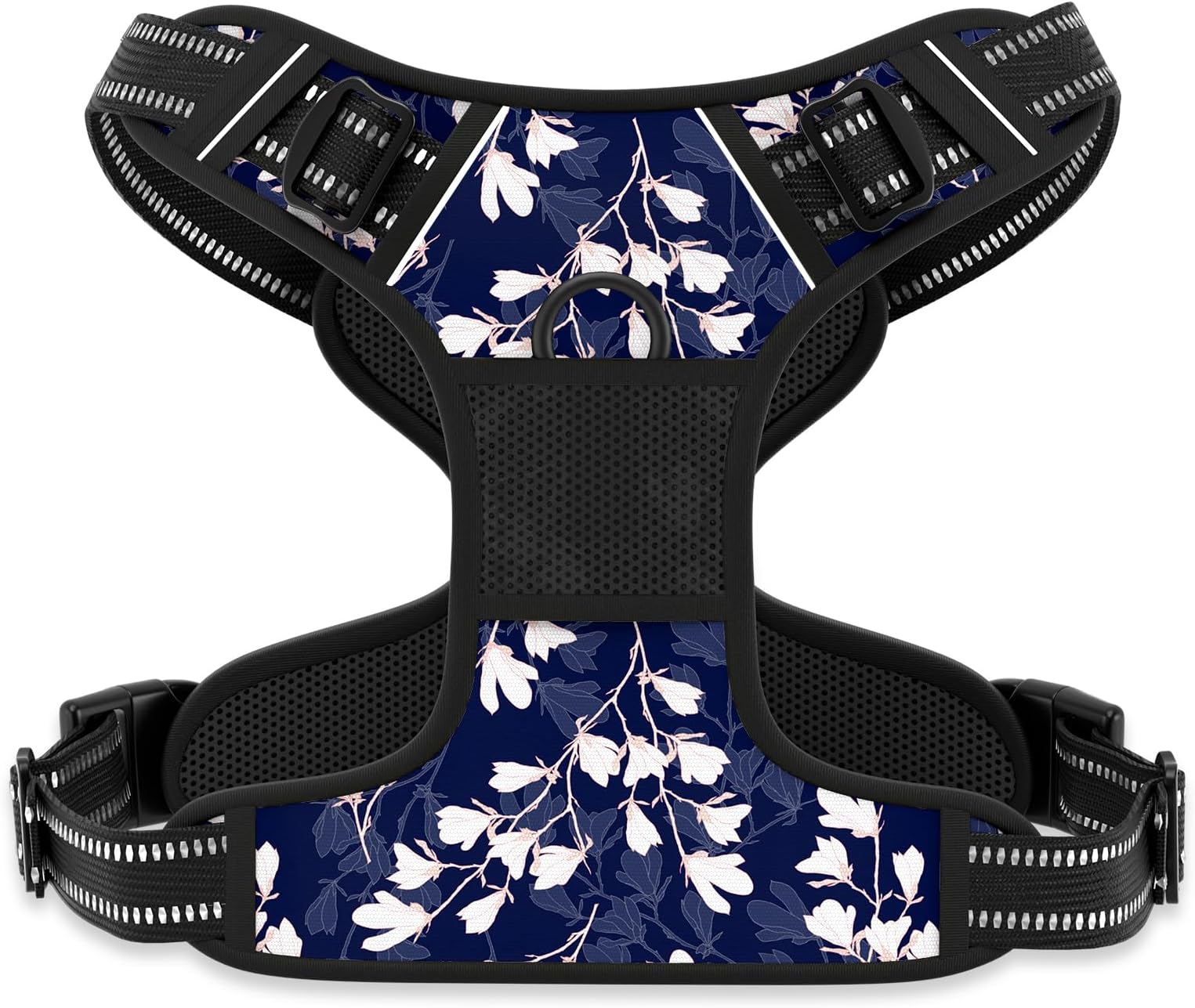 Rnivvi No Pull Dog Harness, Cute Flower Reflective Small Sized Puppy Harness, Adjustable Soft Padded Vest for Small Dogs, Cats, Heavy Duty Pet Vest with Easy Control Handle for Walking, Blue White