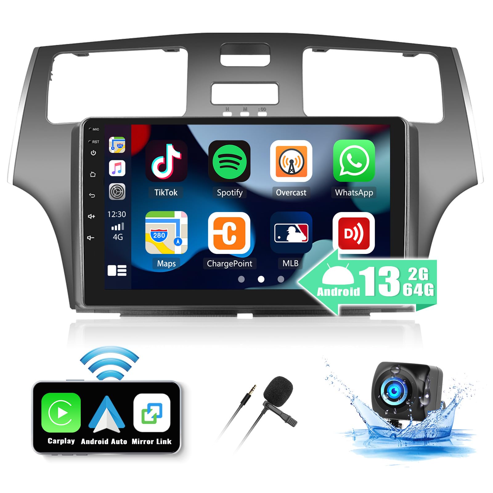 UNITOPSCI Android Car Stereo Radio for Lexus ES 2001-2005 ES250/300/330, 2G+64G,Wireless CarPlay Android Auto, 9 Inch Touch Screen GPS Navigation Bluetooth Mirror Link FM/RDS SWC Backup Camera Mic
