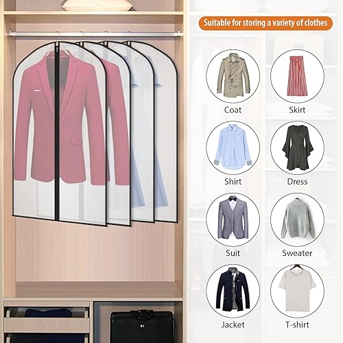 Miniatura 10 de Kntiwiwo Bolsas de ropa de 60 pulgadas para almacenamiento (juego de 12) bolsa protectora de traje a prueba de polvo con cremallera para vestidos