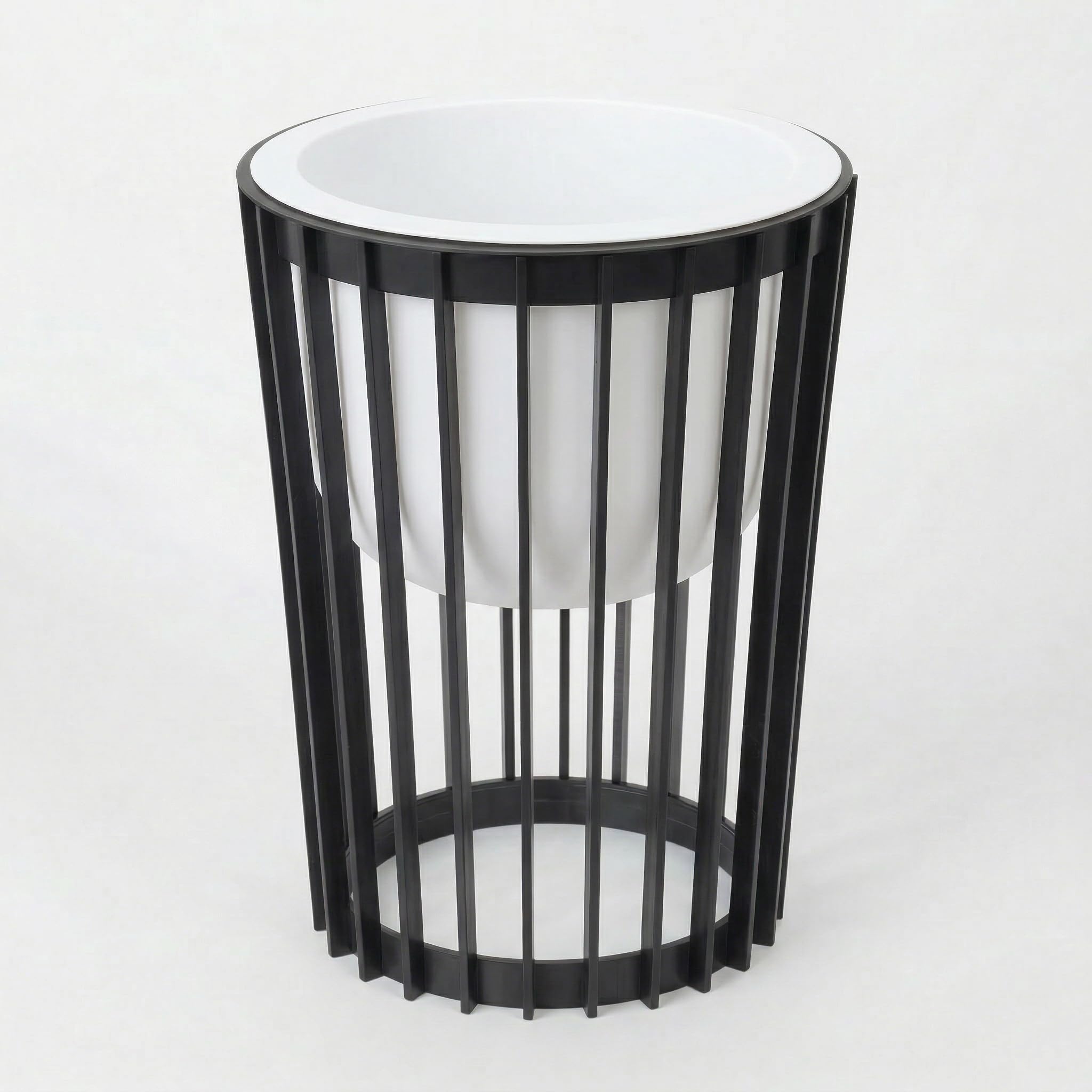 SPARKLE PLANTS Modern Slatted Plant Pot Stand – Reversible 2-in-1 Indoor Outdoor Planter Holder with Insert or Shelf Option – 40cm / 54cm (Small Black Stand with Big White Insert)