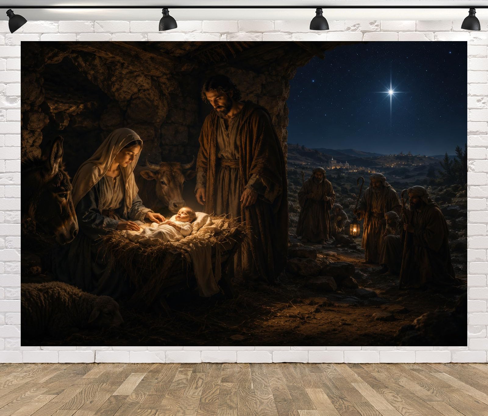17x10FT (5.2x3m) Presepe Nella Grotta Sfondo Fotografico