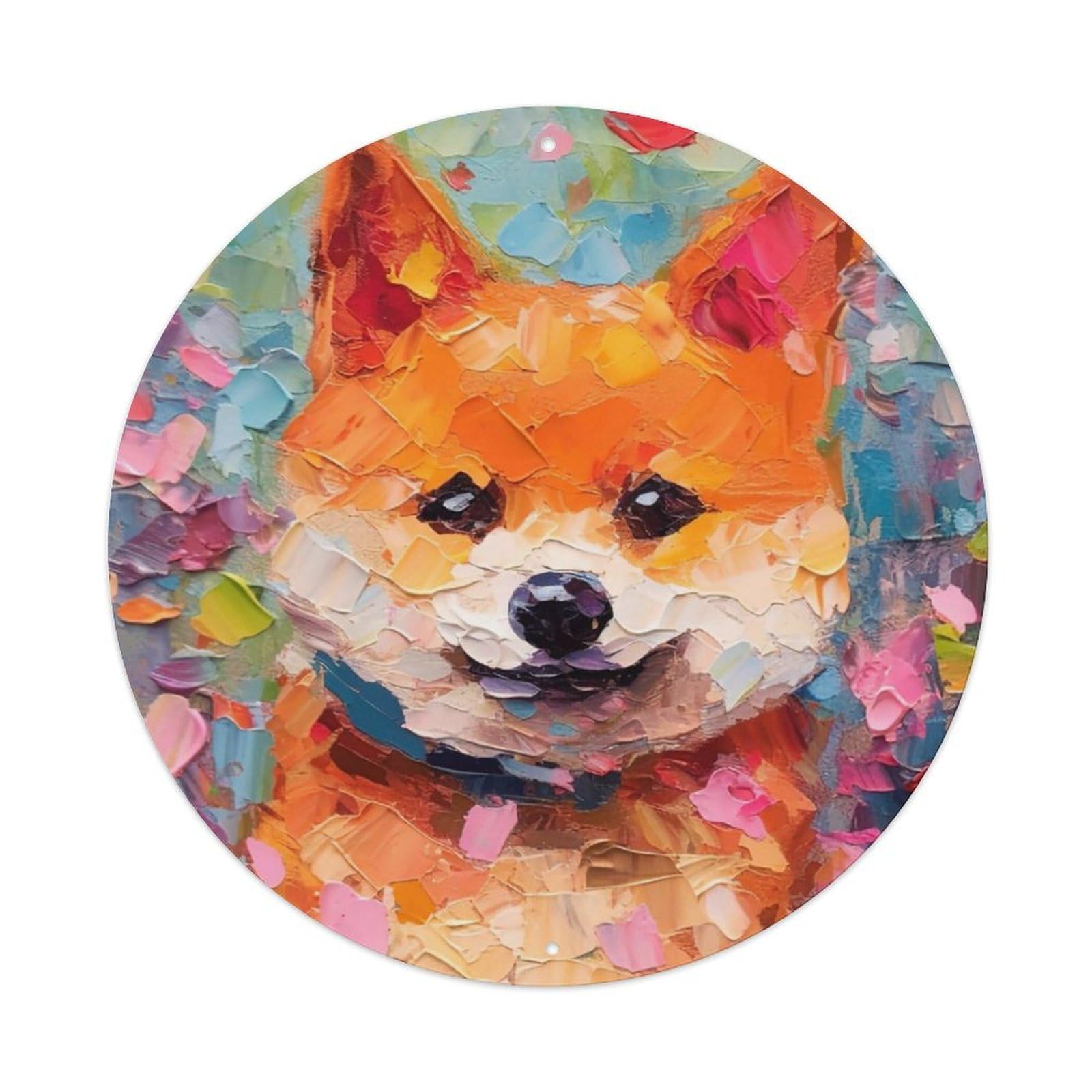 Animal Art Poster Oil Painting Style Shiba Inu Vintage Metal Tin Sign Plaque Wall Decor for Cafe, Club, Garden Round Metal Poster 8x8Inch