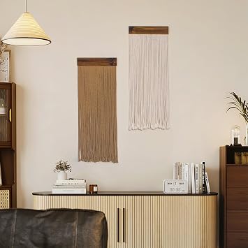 LB 2Pc Boho Colorful Macrame Wall Hanging Boho Brown Beige Woven Tassels Tapestry Macrame Wall Art Aesthetic Wall Decor for Living Room Bedroom Dorm Nursery Home Decoration 30.7L X 11.8W inches