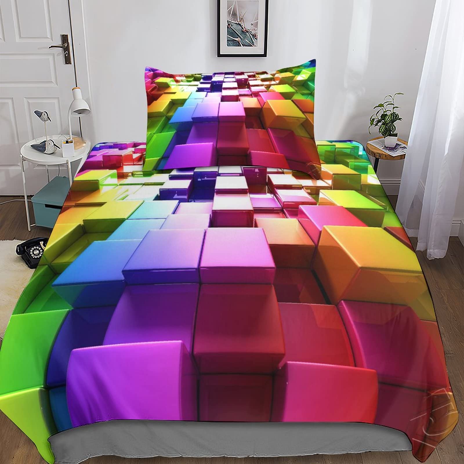 Parure de lit boho chic avec housse de couette 135x200 en microfibre pour chambre ado et adulte