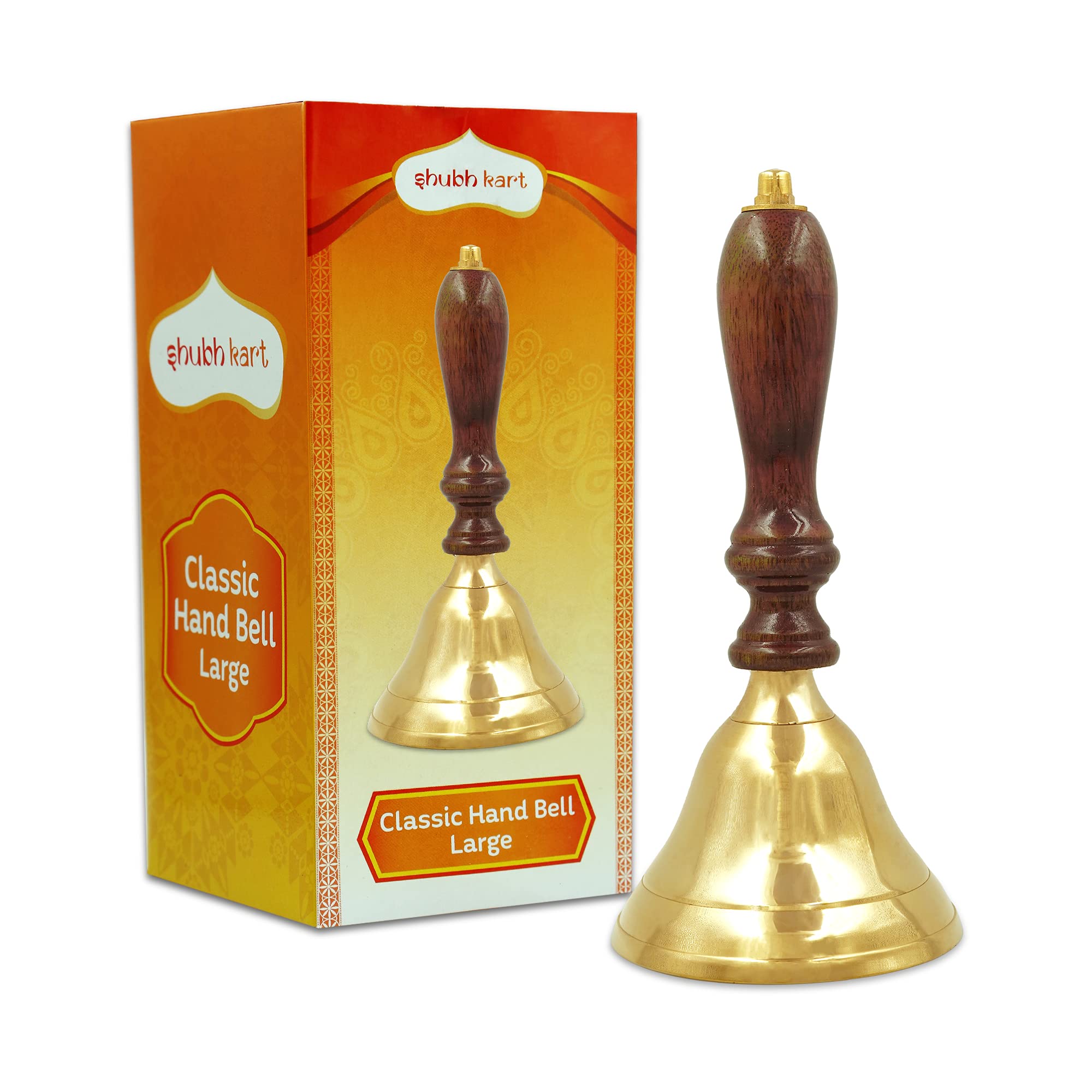 Shubhkart Wooden brass Classic Bell- for Puja, Wedding Events Decoration, Food Line, Alarm, Jingles, Ringing , Service Bell (Medium)