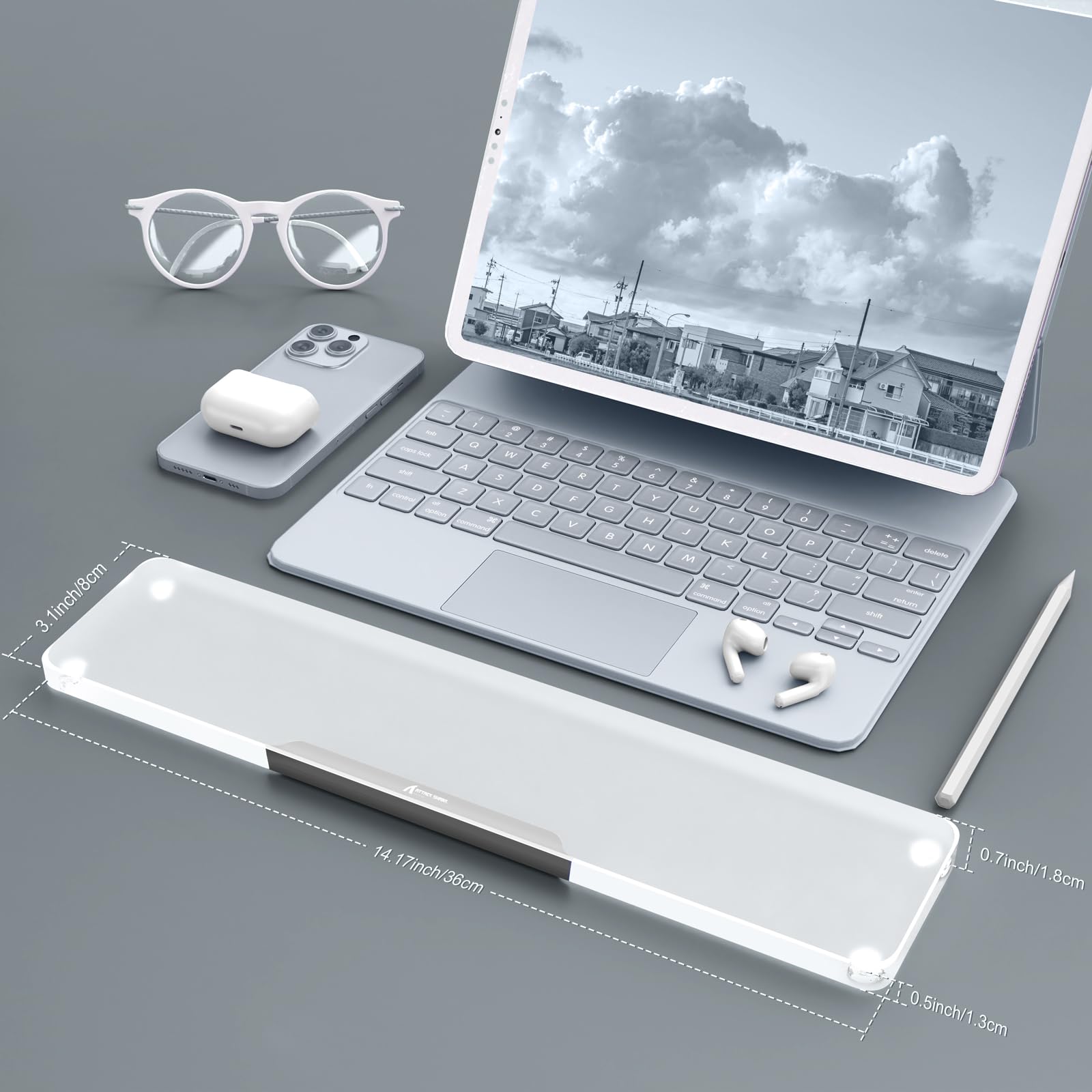 Repose-poignet en acrylique pour clavier de jeu, repose-poignet ergonomique transparent avec base antidérapante, logo personnalisé en alliage d'aluminium pour clavier d'ordinateur compact à 80 %,