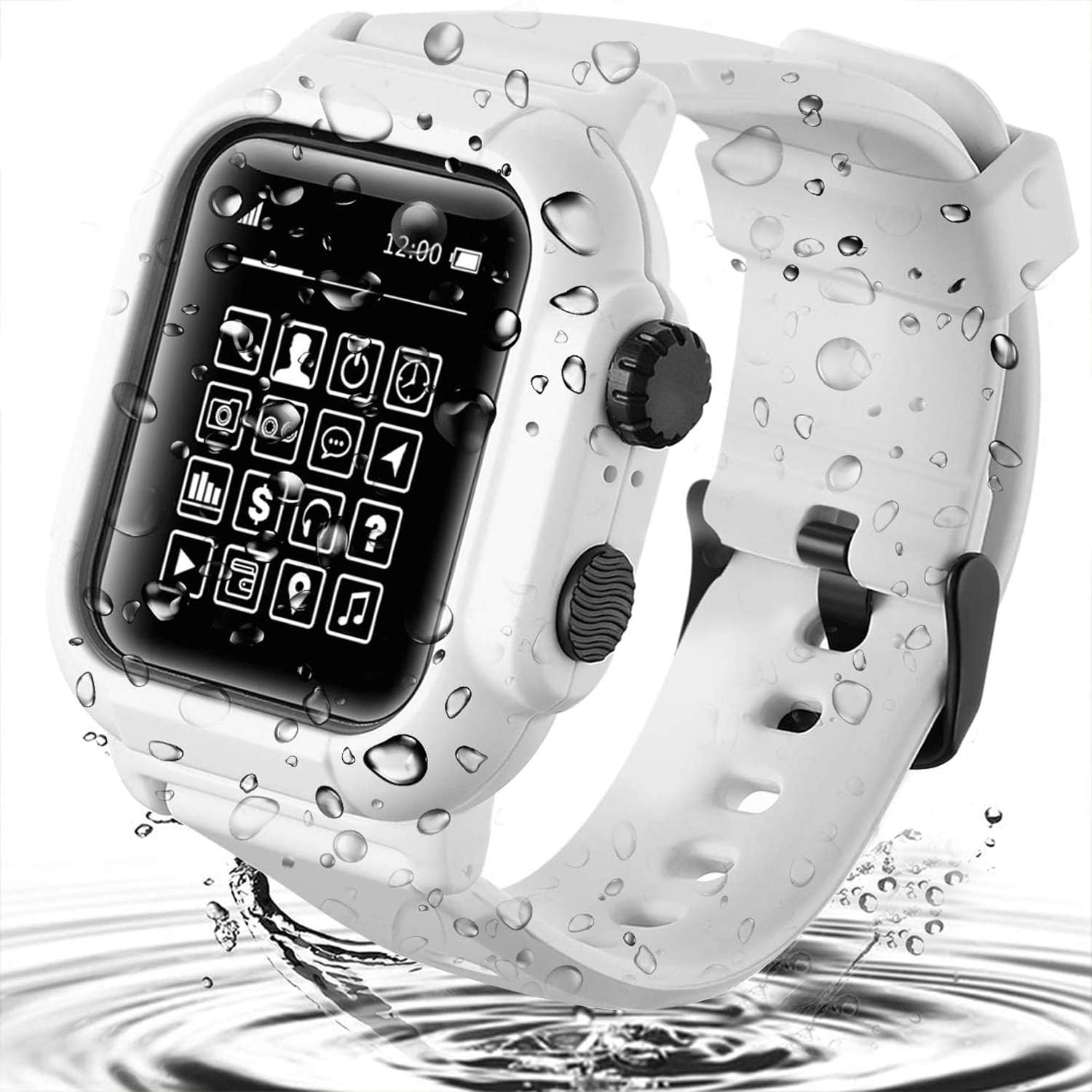 LucklyMax Waterproof Case for Apple Watch Series 4/5,Rugged Shockproof Impact Resistant 360°Protective Cover Case with Premium Soft Silicone Band Compatible with iWatch Series 5/4/3/2/1 (White, 42mm)