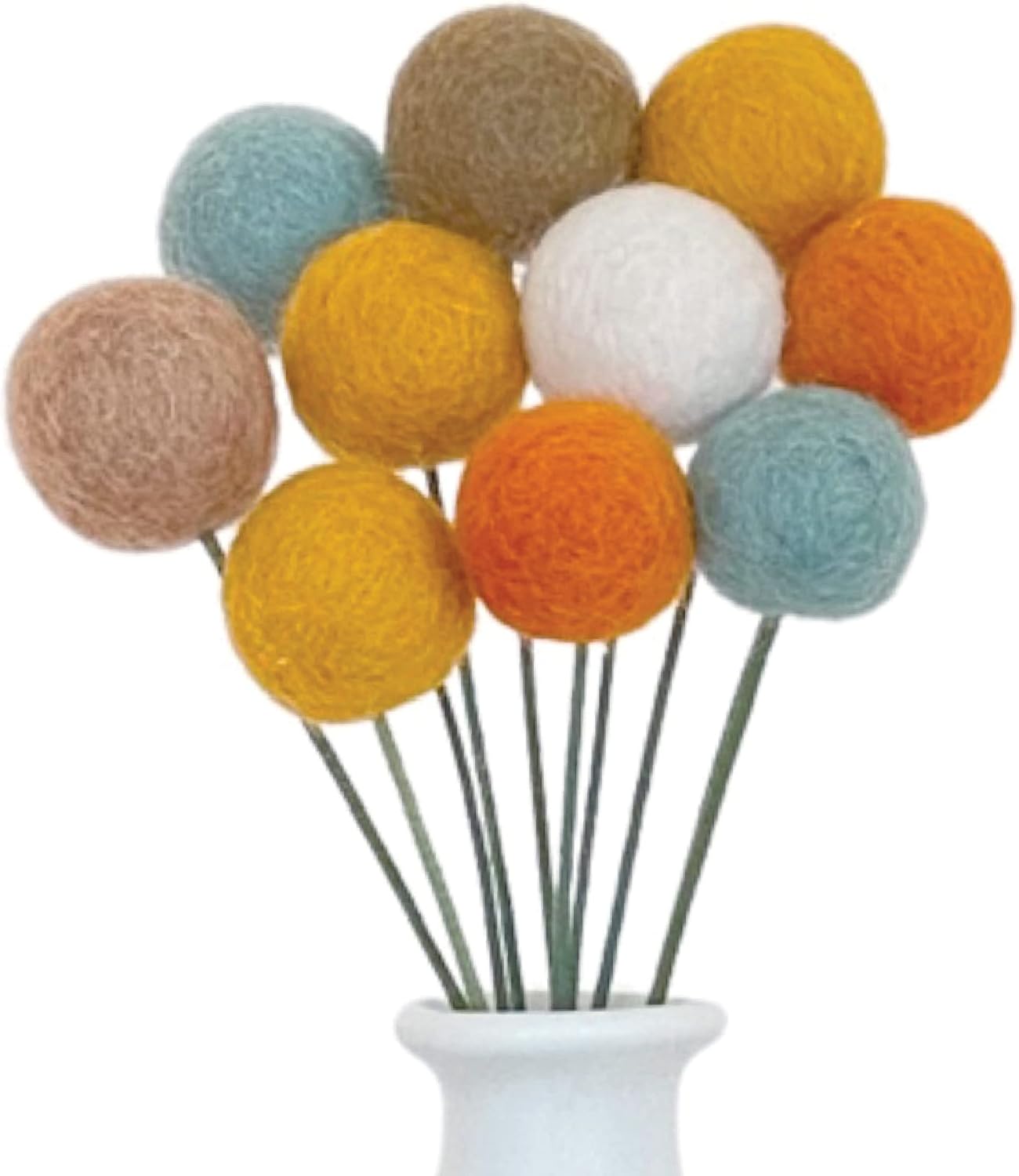Pumpkin Latte Felt Ball Flower Bouquet by Sheep Farm Felt- 9 inch stems - Choose 10 or 25 count (10 Stem)