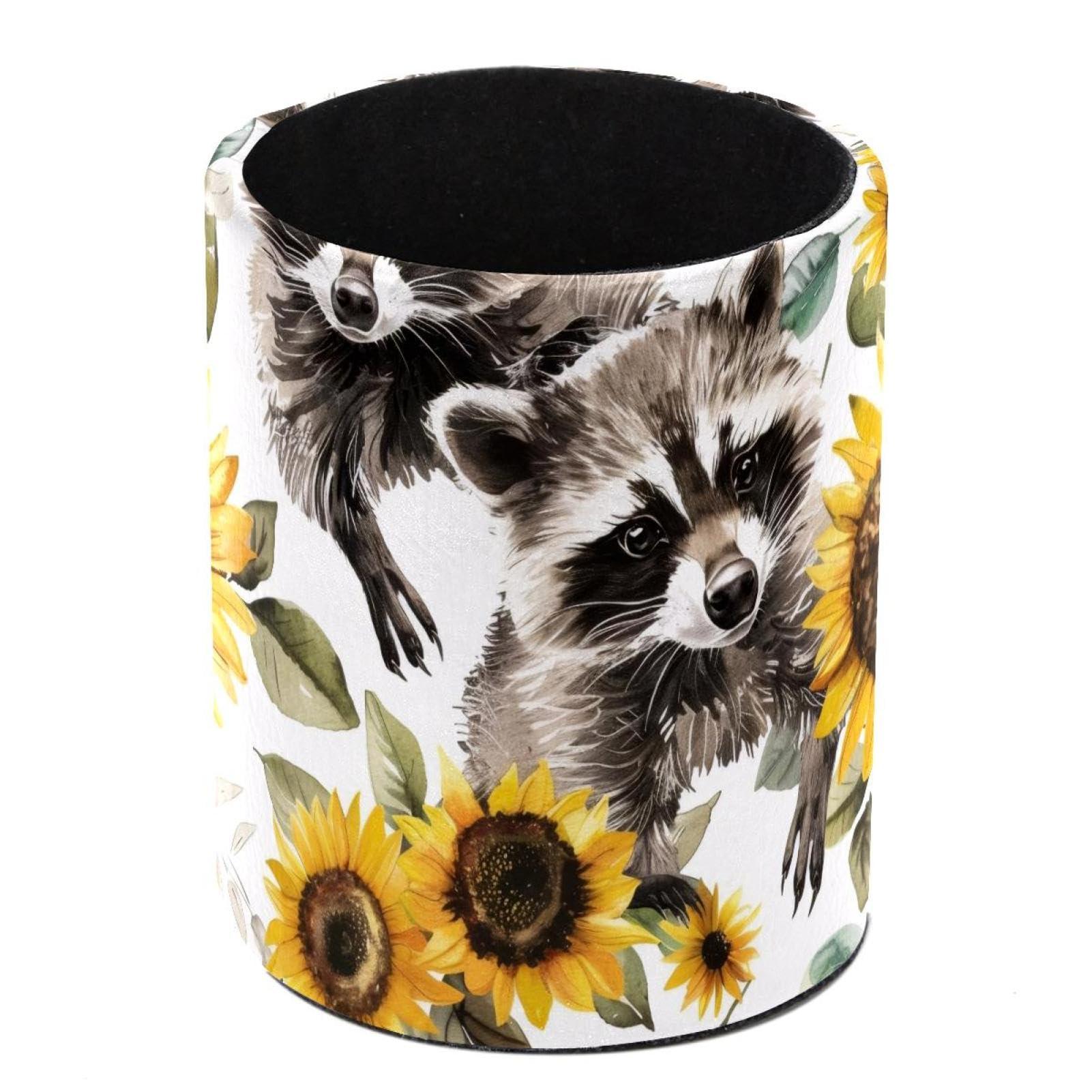 FWJZDSP Desk Organizer Pen Holder for Desk, Raccoon Sunflower Pencil Holder, Large Capacity Pen Cup Makeup Brush Holders Desktop Office Supplies Storage Organizer