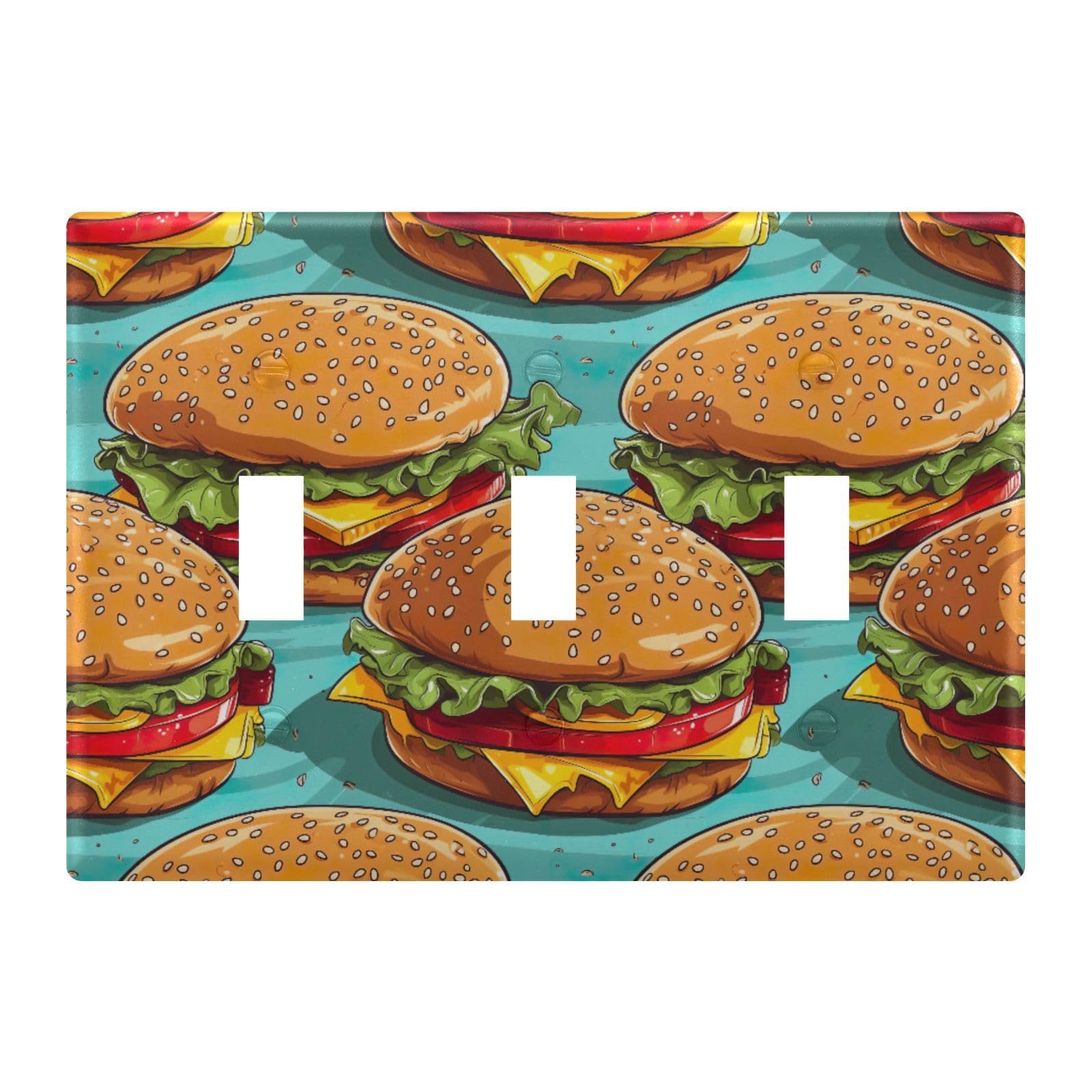 Light Switch Cover Hamburger Wall Plates for Electrical Outlets 3 Gang 202a8858