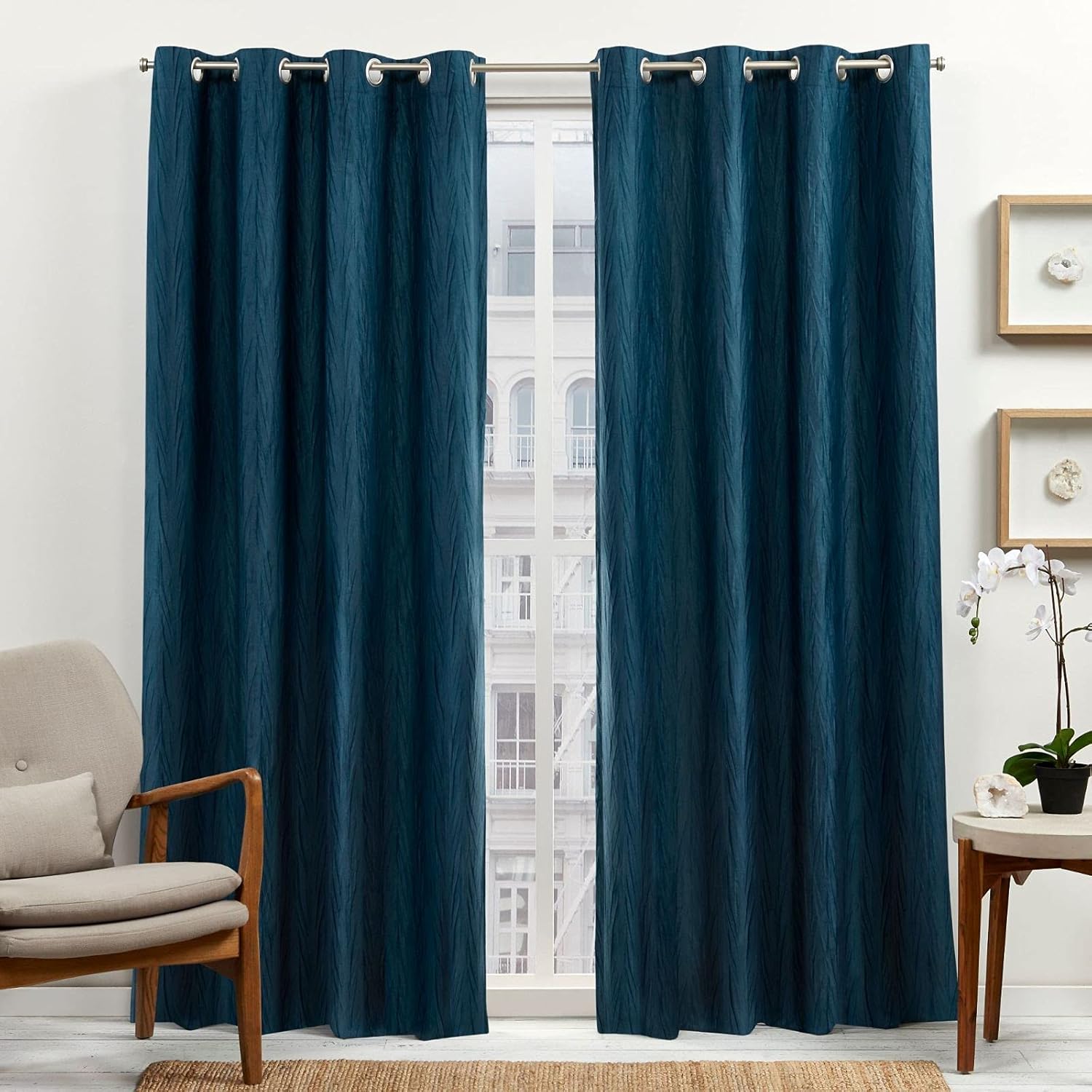 EXCLUSIVE HOME Leia Room Darkening Blackout Grommet Top Curtain Panels, 50"x84", Charcoal, Set of 2