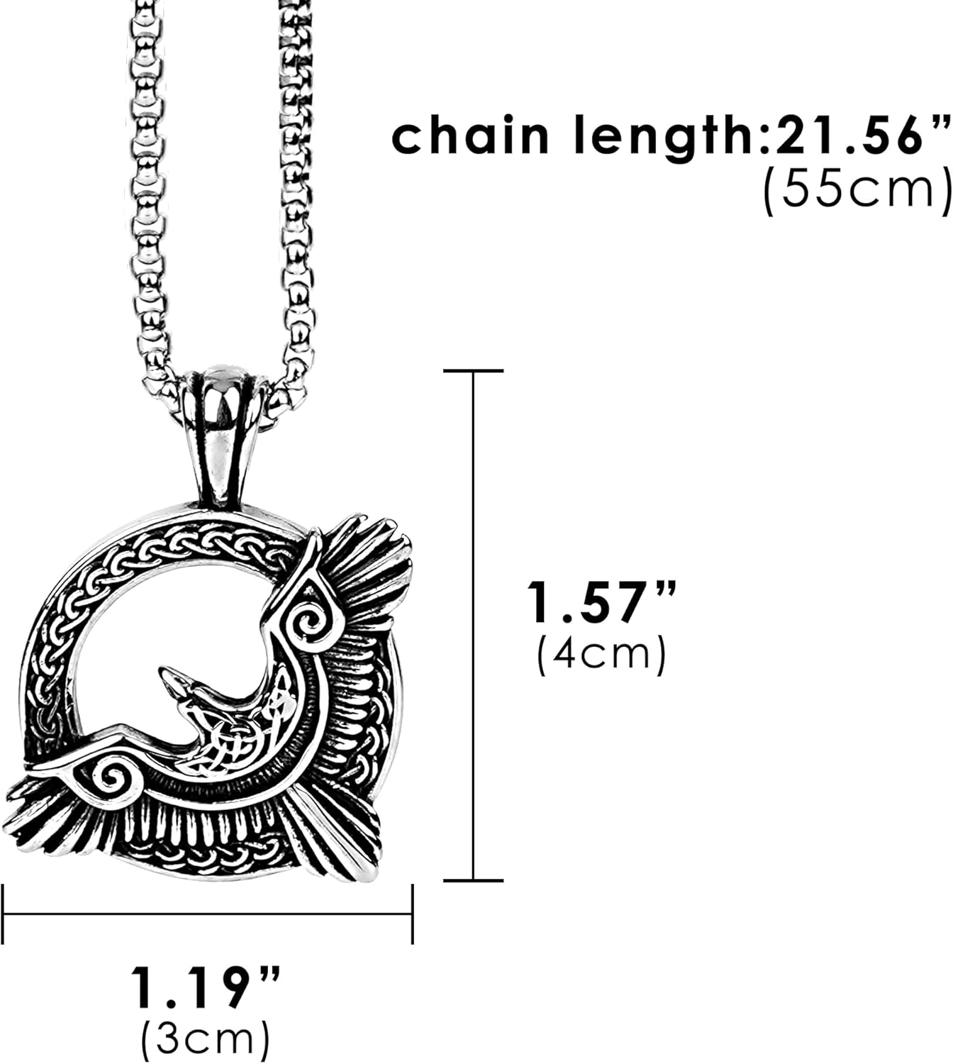 Viking Raven Necklace - Norse Mythology Amulet with Celtic Knotwork, Stainless Steel Pendant, 23-Inch Chain, Antique Silver Finish - Image 6