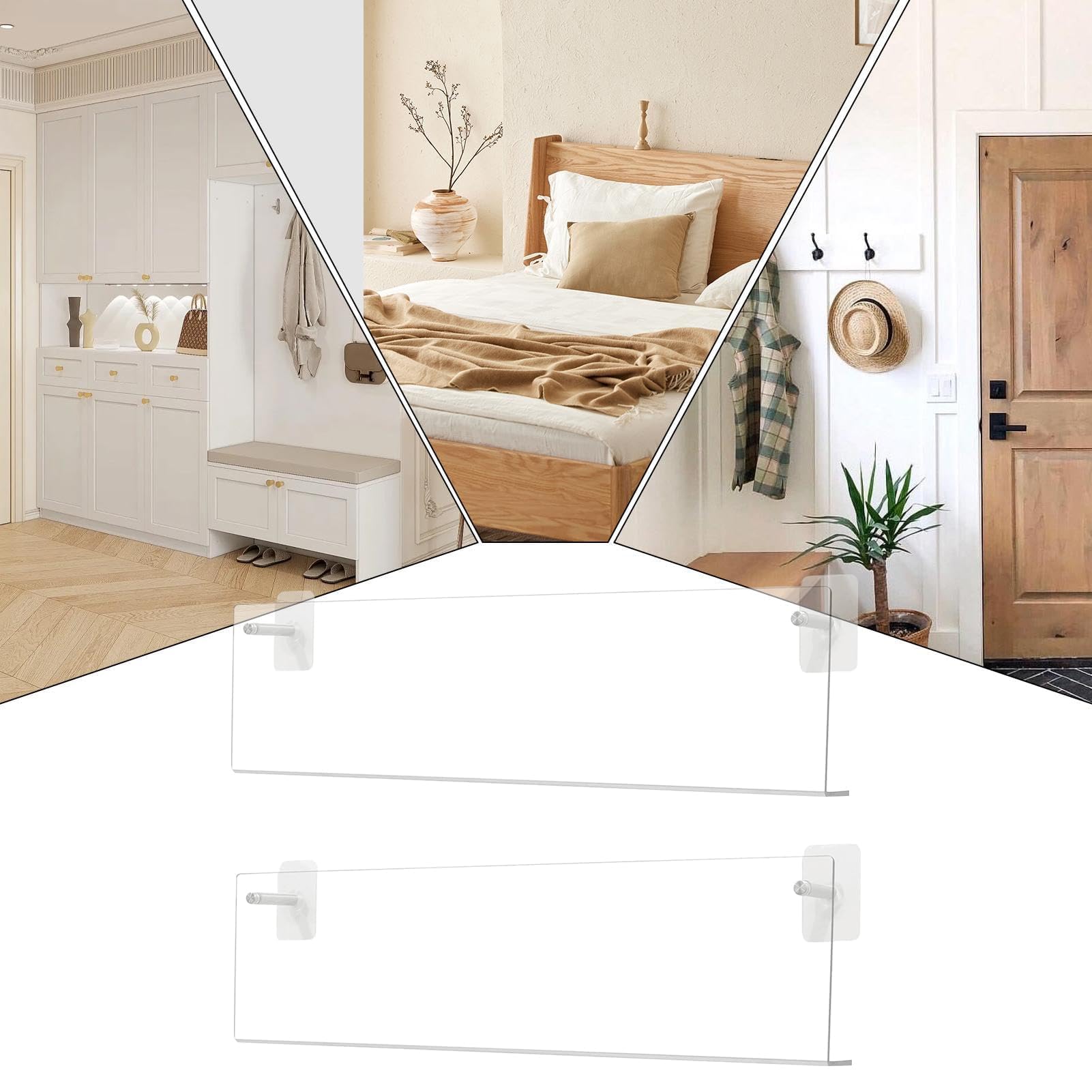 Supporto da parete in acrilico per dischi in vinile, set da 2 pezzi, design senza fori, display trasparente per soggiorno, camera da letto, appartamento, ideale per libri e riviste
