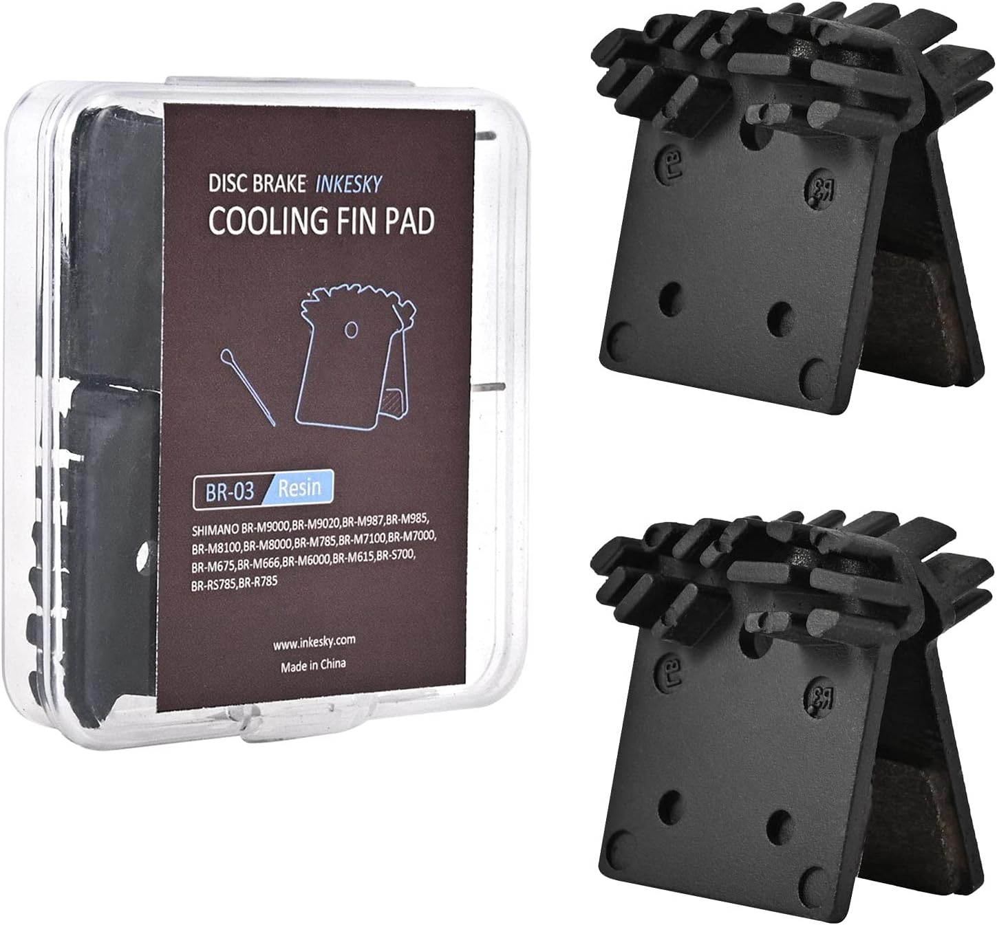 Inkesky 2 Pairs BR-03 Disc Brake Pads Compatible with Shimano J02A/J03A - Resin with Cooling Fin