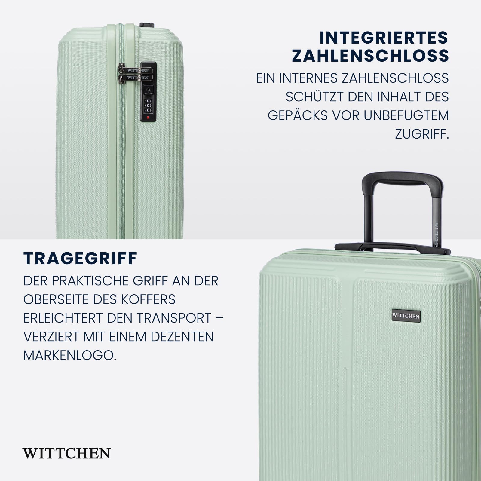 WITTCHEN Stripes Line Großer Koffer 76,5 x 50 x 29 cm XL Hartschalen-Trolley ABS 96 l 4 Rollen 360° Mintgrün