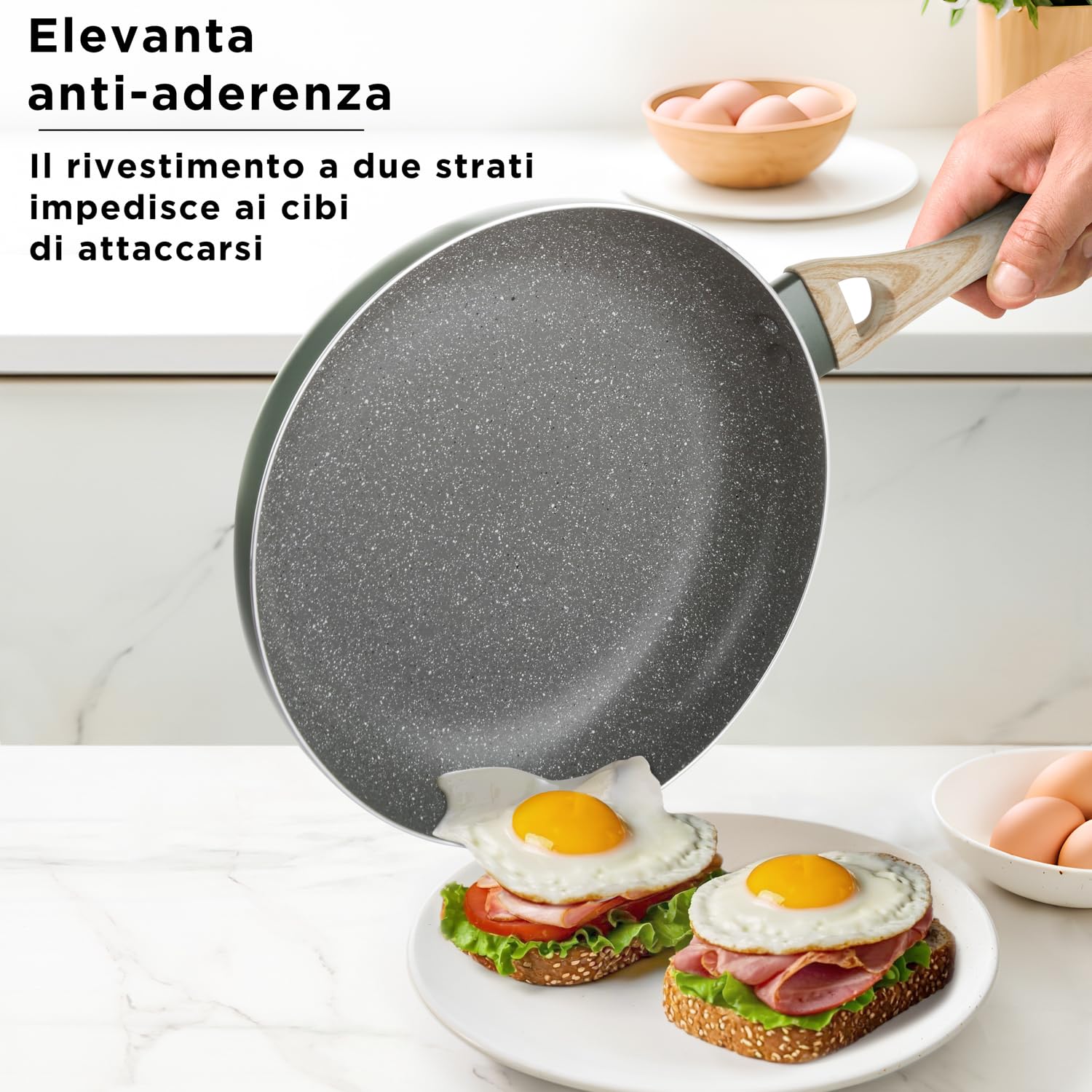 KASANOVA Zestaw garnków Cooking Therapy. Zestaw garnków indukcyjnych i patelni nieprzywierających z łopatką, kompletny zestaw kuchenny z napisem laserowym i uchwytami o efekcie drewna. (10 sztuk)