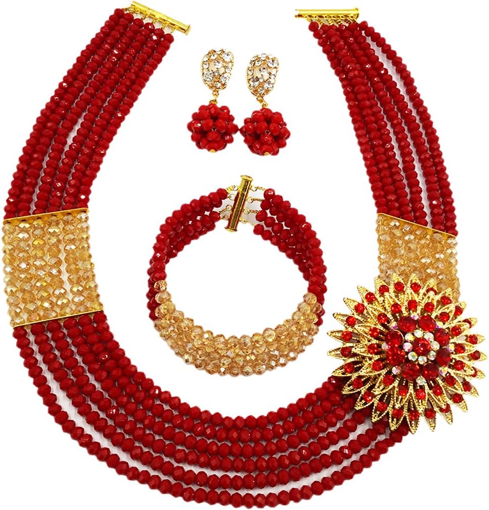 Nigerian Wedding African Beads Jewelry Set Crystal Beaded Necklace Earrings