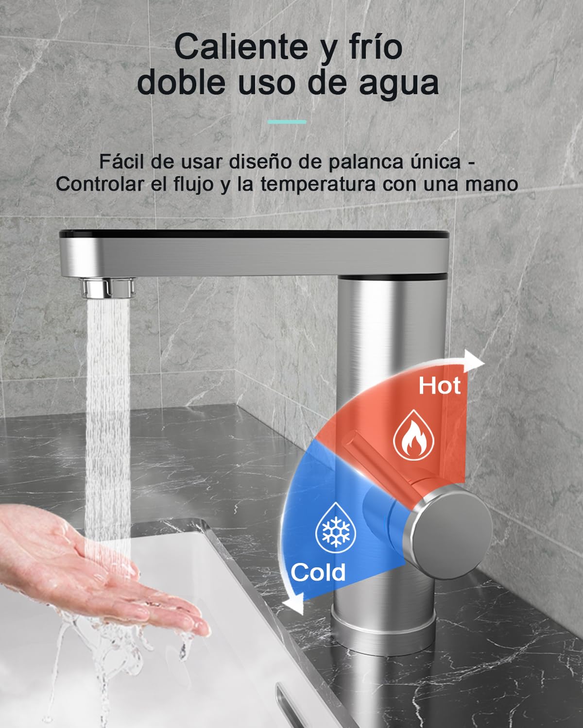 Grifo de agua caliente de acero inoxidable, grifo eléctrico con calentador de paso con indicador de temperatura digital, salida giratoria de 120 grados, armaturas eléctricas baño (salida de pantalla)