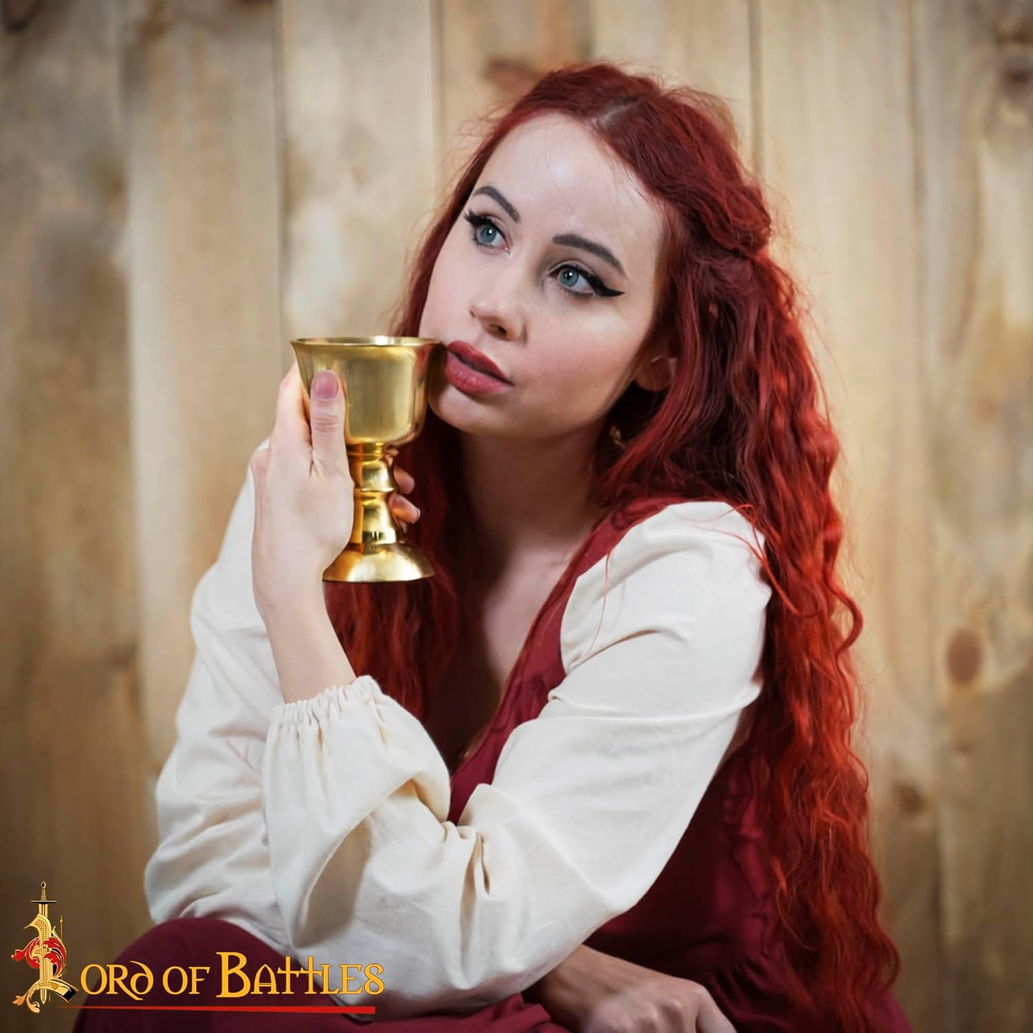Lord of Battles Solid Brass Medieval Goblet - Gothic Vintage Chalice Royal Wine Glass for Weddings, Renaissance, Bar Decor (1 Piece) (100% Solid Brass, 200, Milliliters)