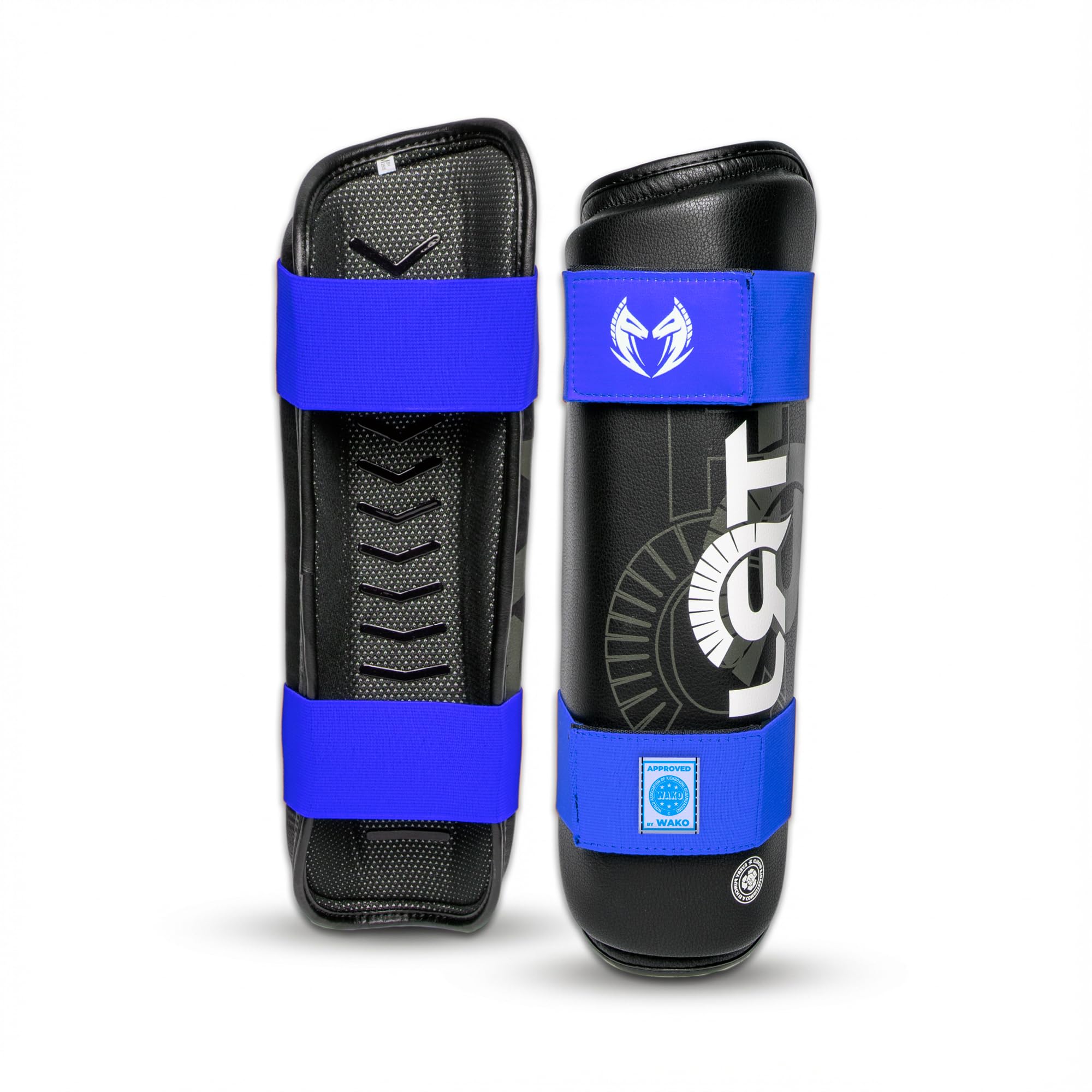 TRJ Fight EcoLine Parastinchi WAKO Approvati, Paratibia Anatomico con Certificazione DPI, Stampa Silicone Antiscivolo, Doppi Strap per Kickboxing e Arti Marziali