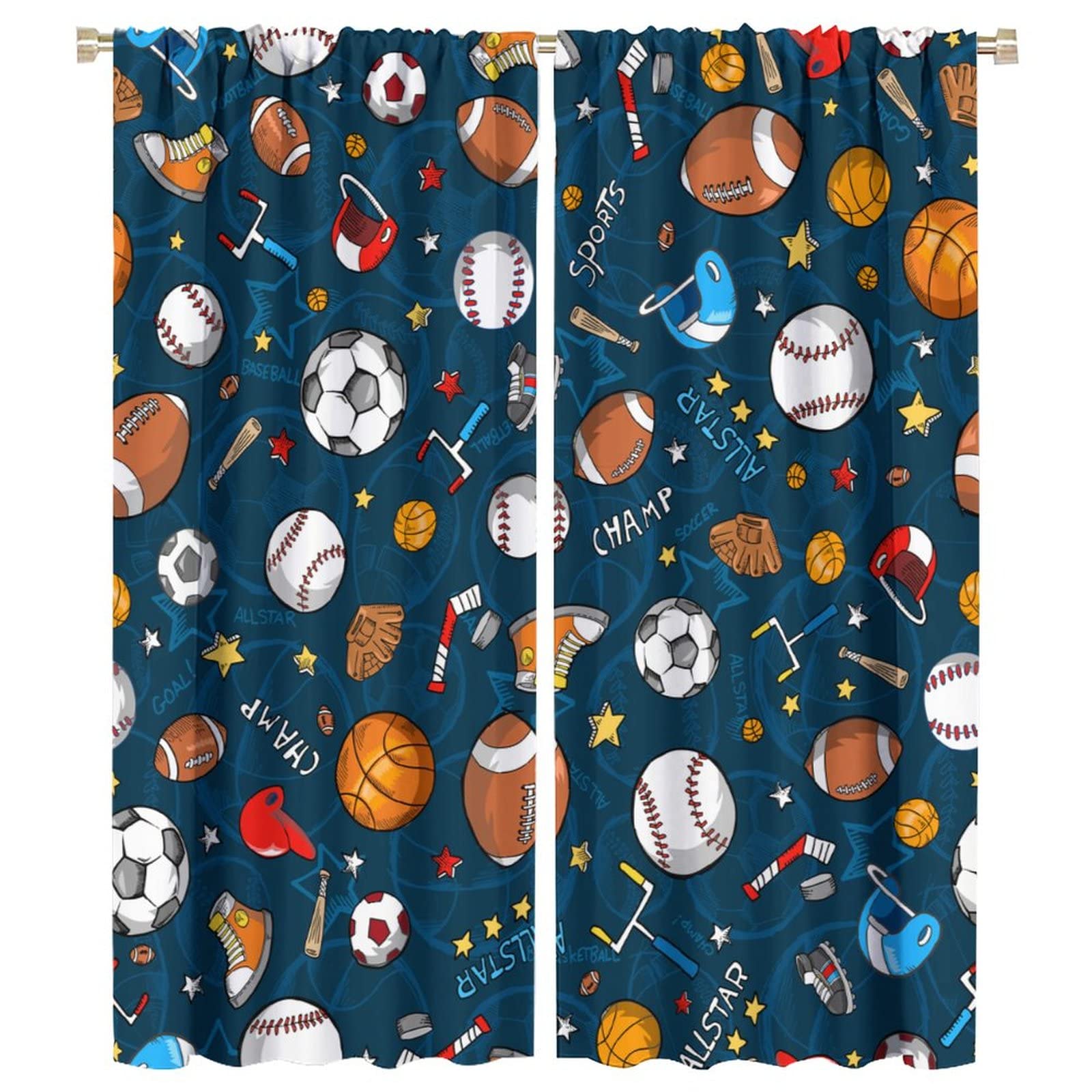 JESTRONRY Sports Curtains,Football Rugby Baseball Game Sports Theme Room Darkening Door Window Rod Pocket Curtain for Kids Boys Girls Teens Bedroom Decor W42xL54in