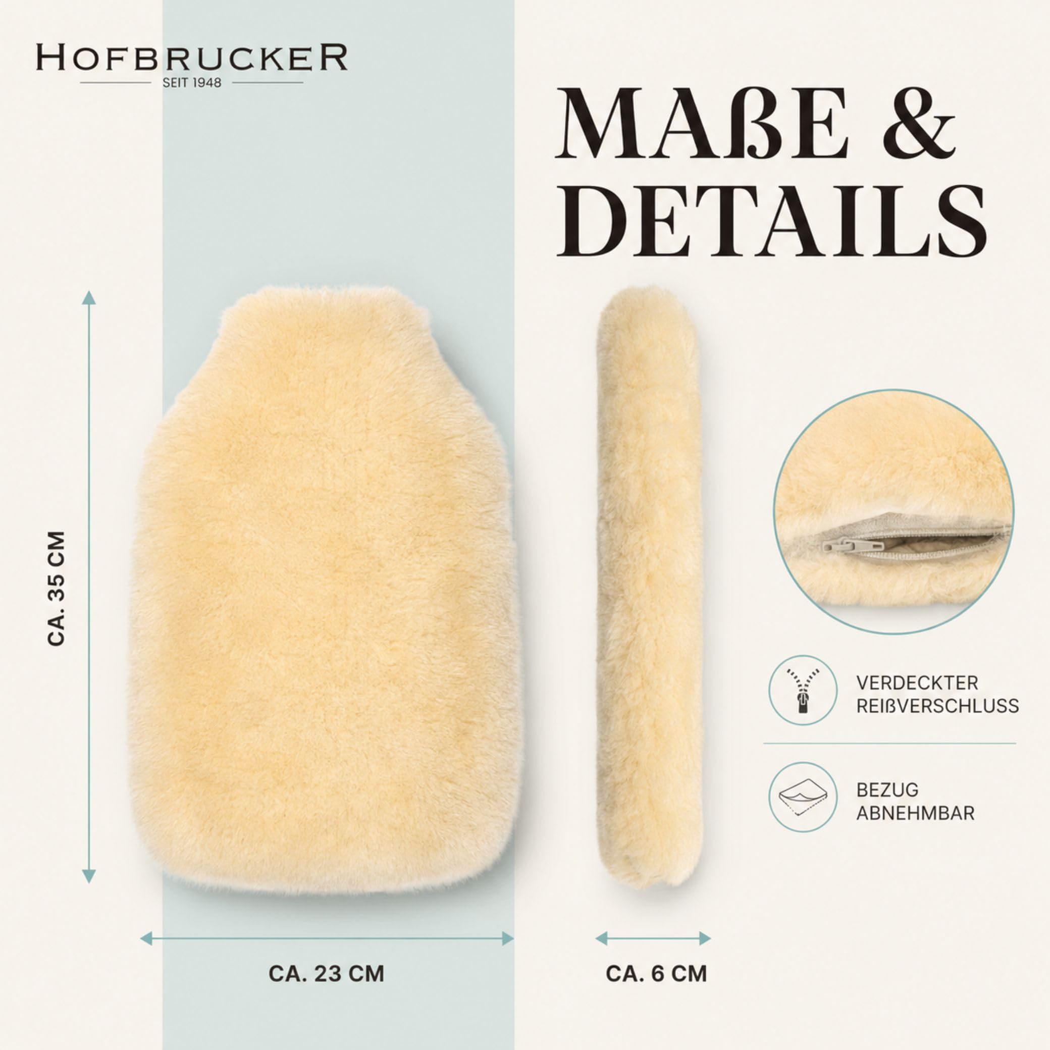Hofbrucker® Bolsa de agua caliente de piel de cordero, 2,0 litros, color amarillo