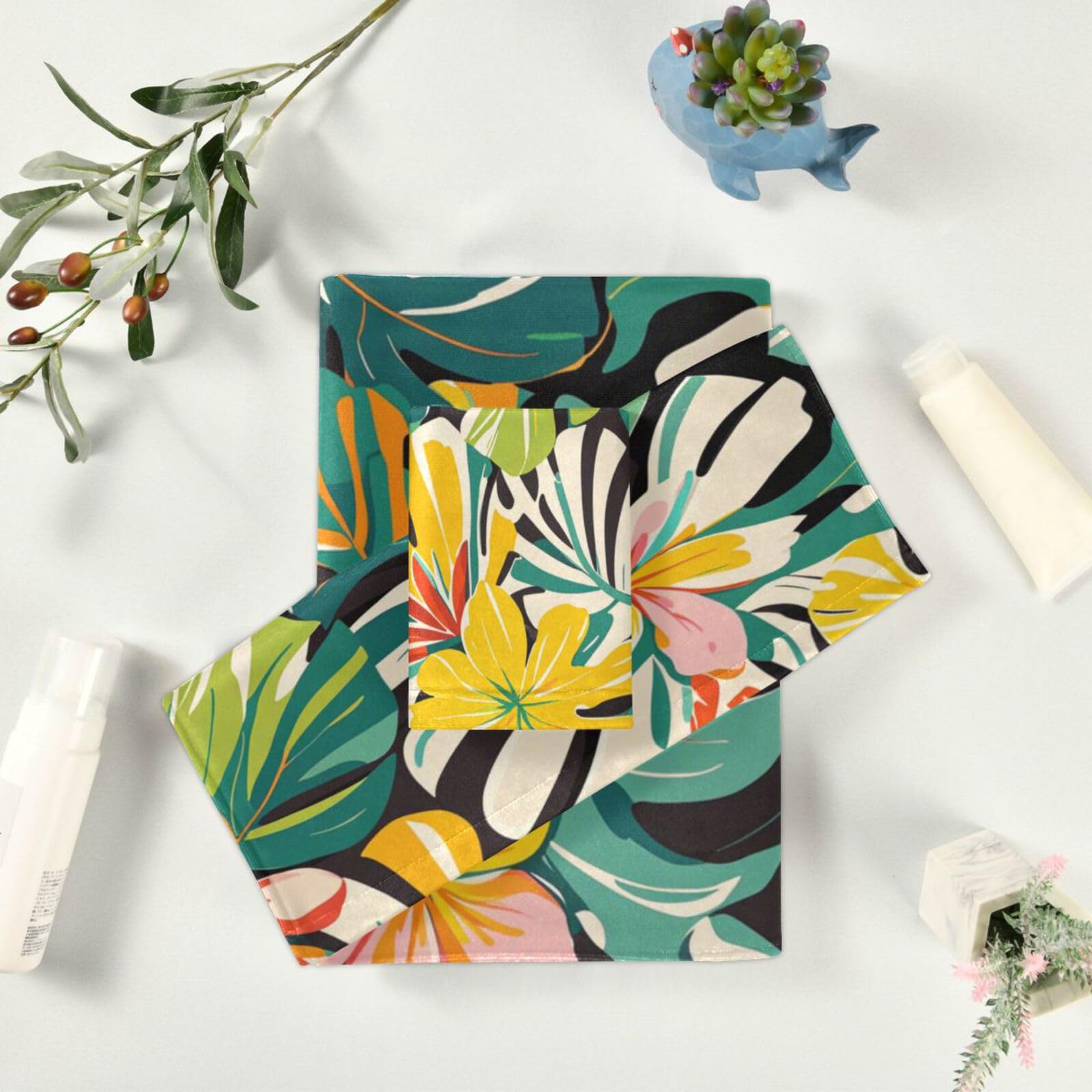 Set di 3 asciugamani colorati estivi hawaiani per la pulizia del viso, 1 asciugamano da bagno, 1 asciugamano per le mani, 1 panno per la pulizia del viso, per casa, cucina e famiglia