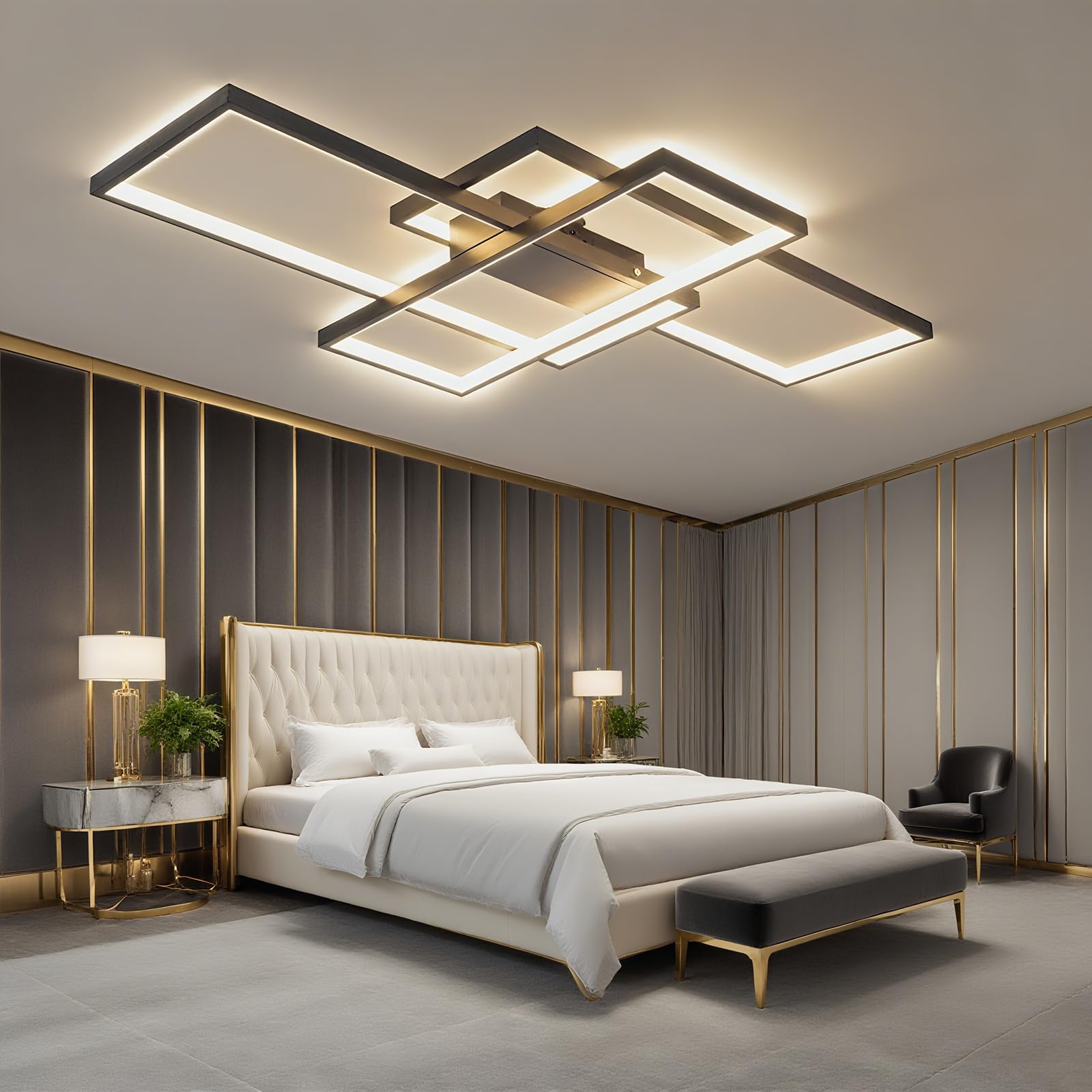 Nowoczesna lampa sufitowa LED, 3000k-6500k LED, lampa sufitowa Led do salonu z pilotem do łazienki, sypialni, kuchni, balkonu, przedpokoju, garażu, oświetlenia sufitowego na schody (czarny, 140 cm)