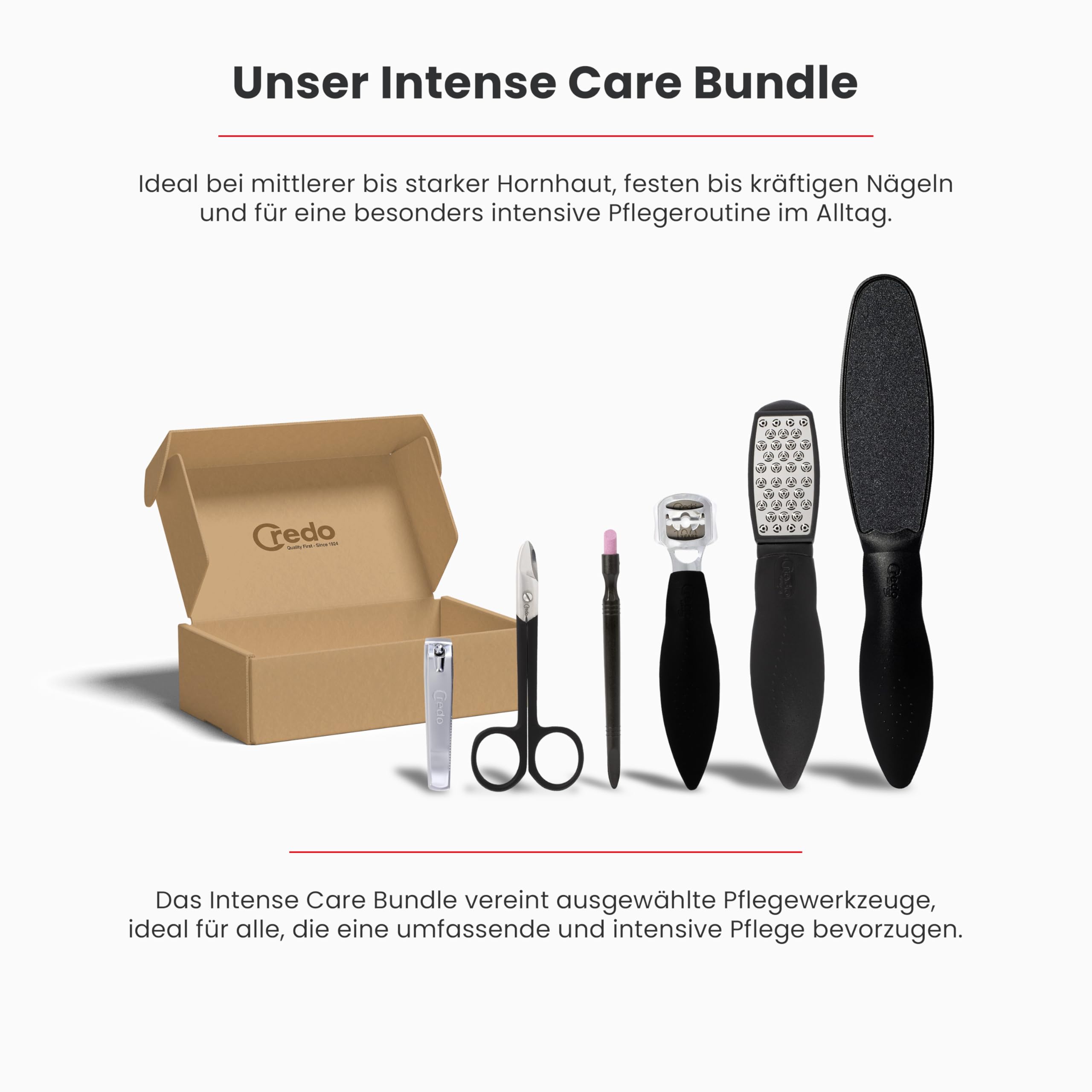Credo BlackLine Intense Care Bundle Fußpflege Set | mit SmartCutter, Safety Hornhauthobel, DuoSoft, Fußnagelschere, Nagelknipser & Keramik-Nagelhautentferner | intensive Fuß- und Nagelpflege