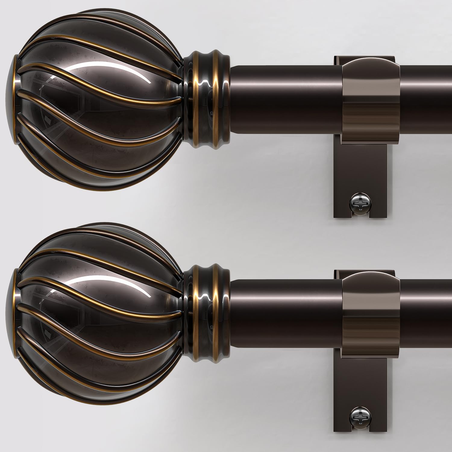 2 Pack Brown Curtain Rods Set for Windows 48 to 84 Inches Adjustable Length Heavy Duty 7/8" Diameter Window Curtain Rod with Decorative Finials for Outdoor Farmhouse Bedroom Kitchen Living Room