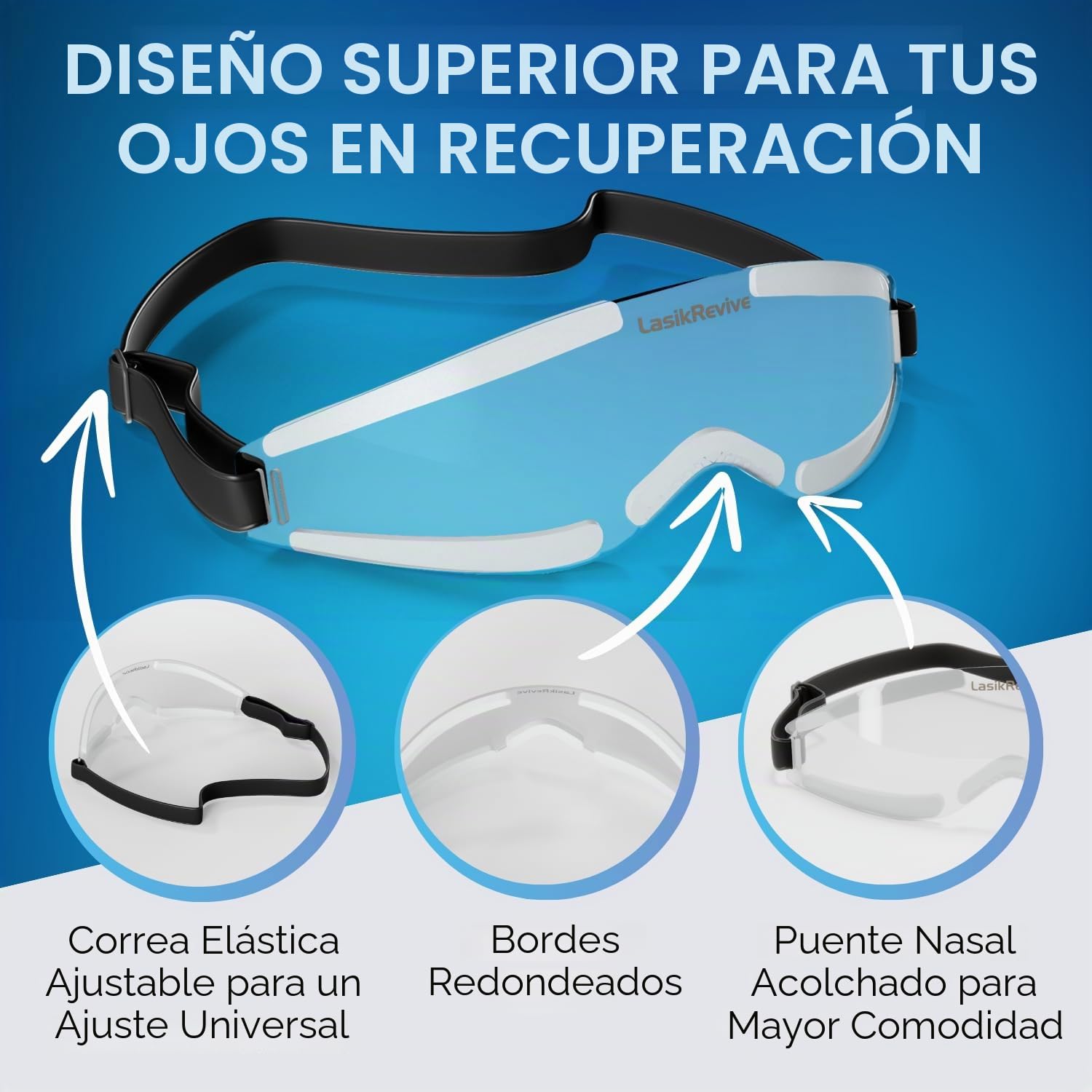 Gafas protectoras para dormir Post-LASIK: lente de policarbonato ultra transparente con acolchado sin látex, puente nasal, bordes redondeados y un perfil delgado para mayor comodidad