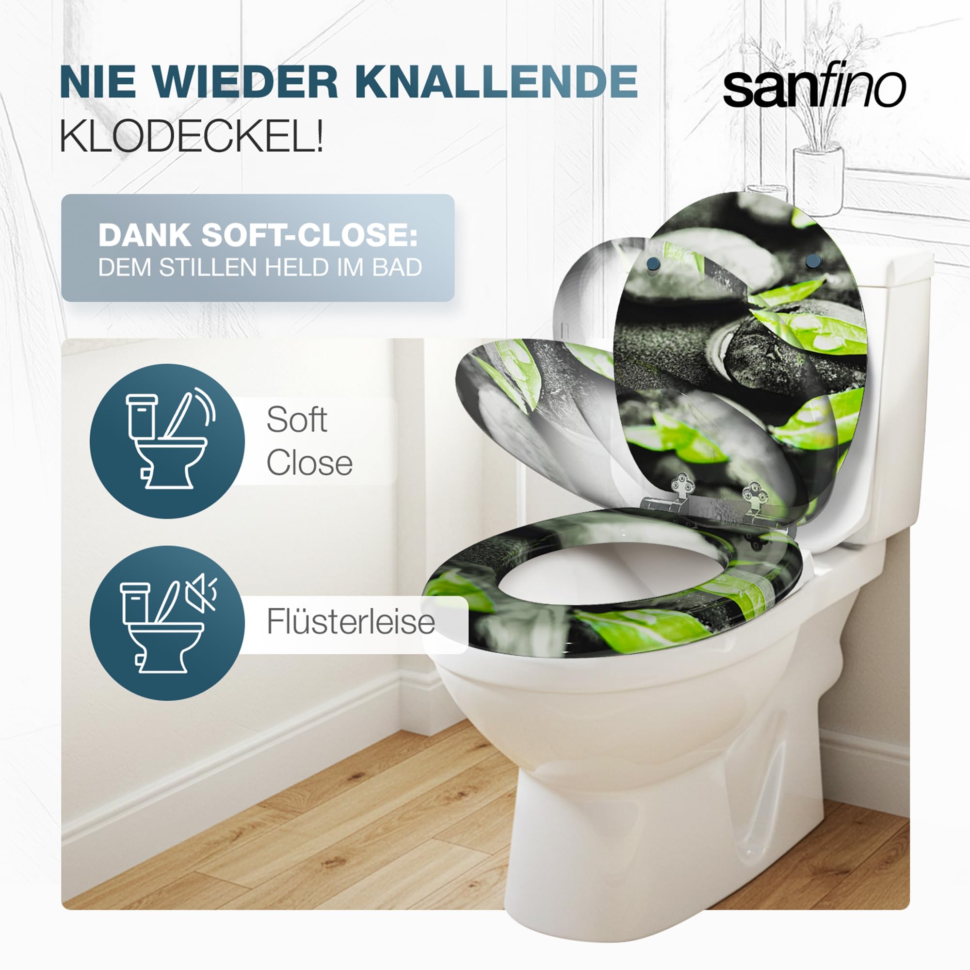 Premium WC Sitz mit Absenkautomatik – hochwertige Toilettendeckel aus Holz, viele bunte Motive, hoher Sitzkomfort, einfache Montage inklusive Montageanleitung – "Rocks"
