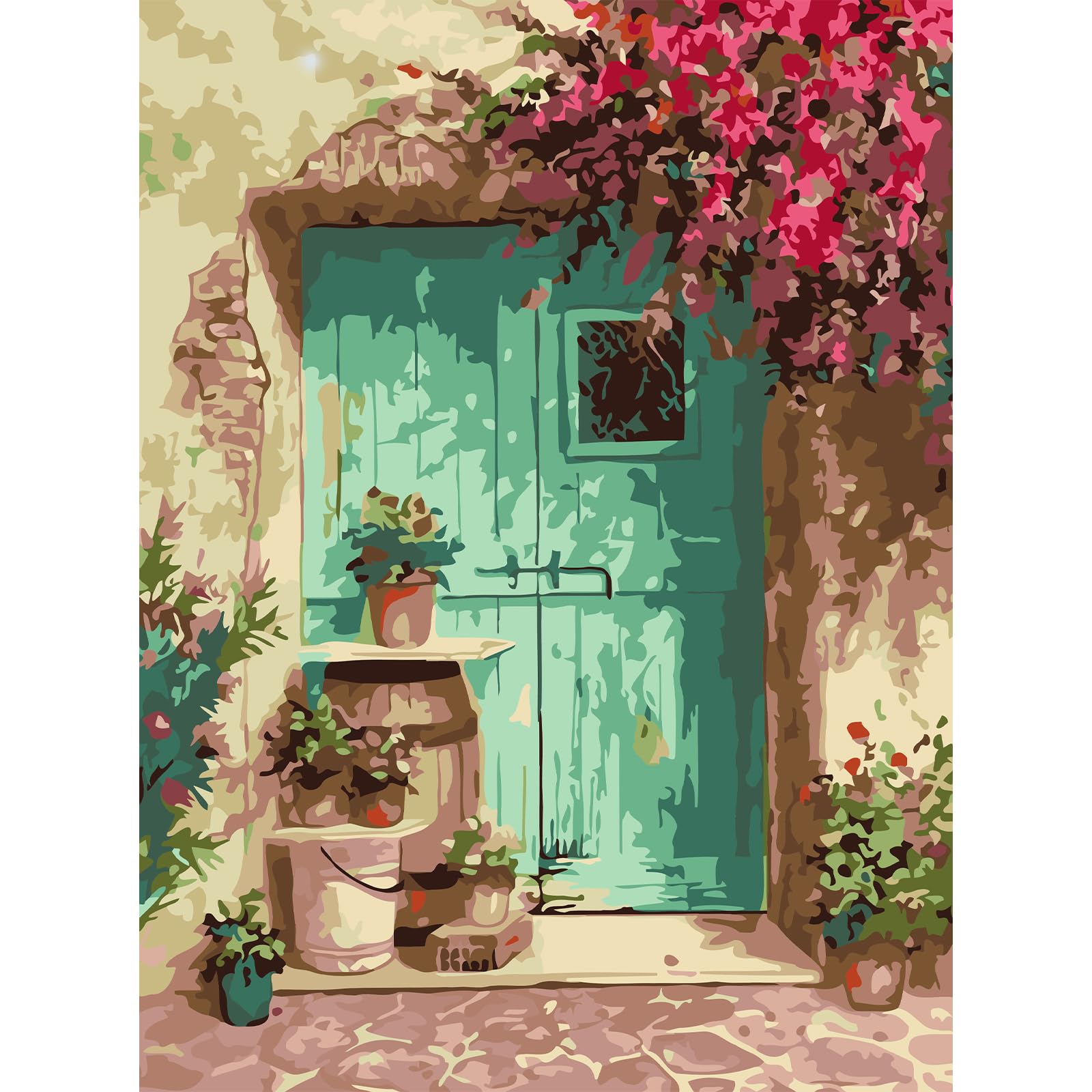 AIRDEA Flores De Puerta Verde Azul Pintar por Numeros Adultos, DIY Pintura por Números, DIY Cuadro al óleo por números Kit de Pintura Digital para Adultos de Lienzo decoración para el hogar 30X40CM