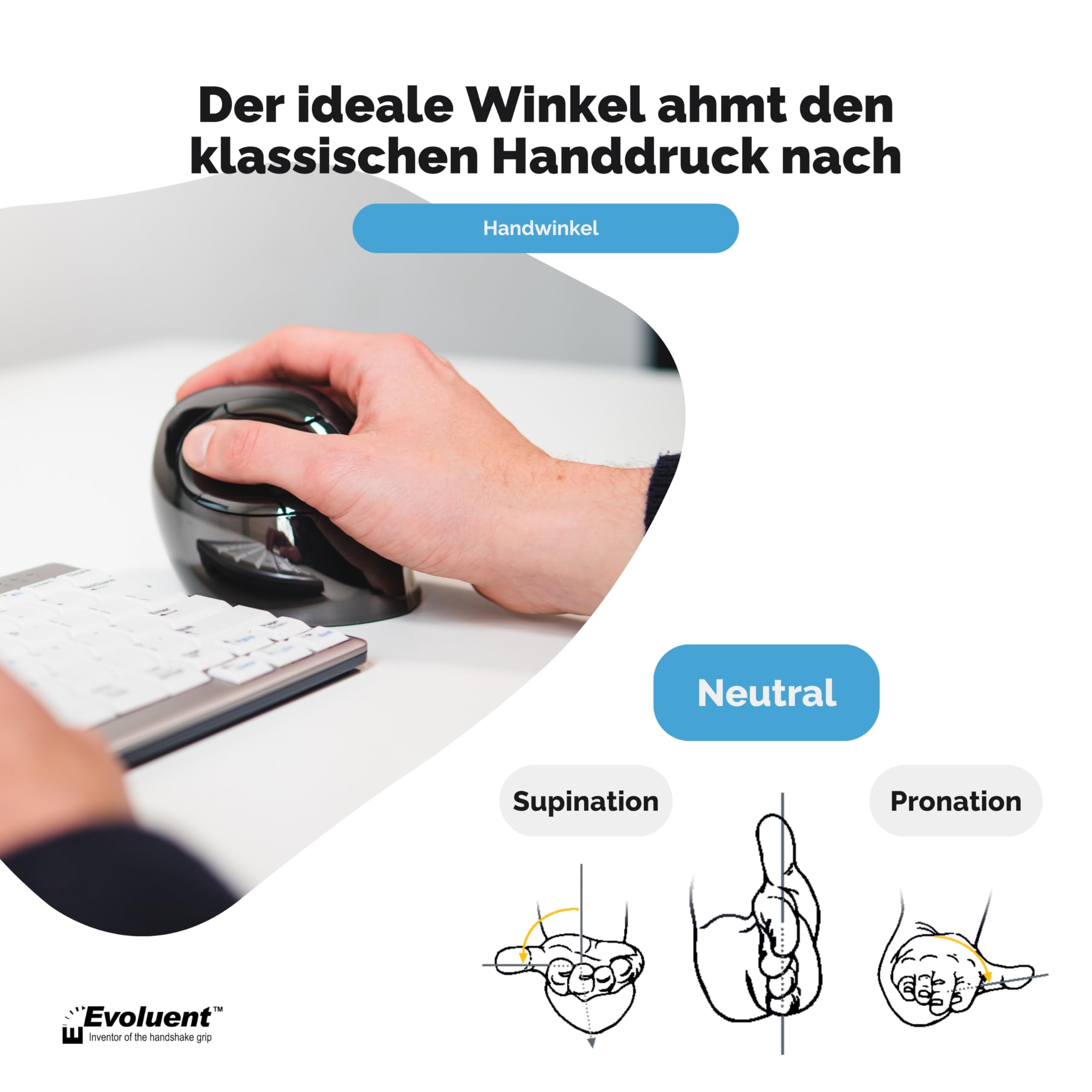 Evoluent VerticalMouse D Kabellose USB Maus für Rechtshänder, Größe M, VMDMW, Schwarz, Silber, Grau, Medium