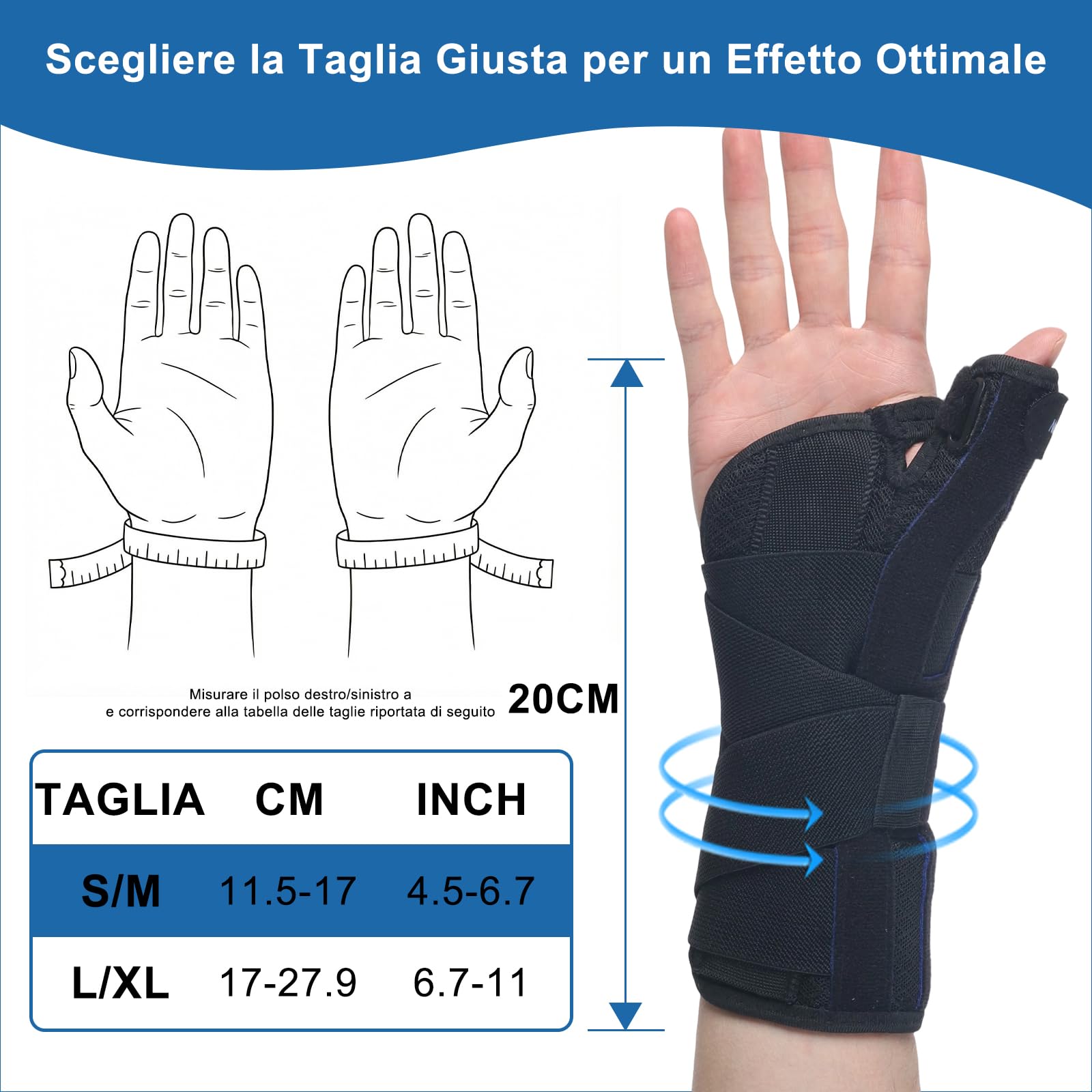 NuCamper Tutore Pollice Regolabile, Supporto Stabilizzante per Pollice e Polso Due Stecche Metalliche,Traspirante Supporto per Artrite Tendinite Tunnel Carpale Sollievo dal Dolore, Destro Sinistro